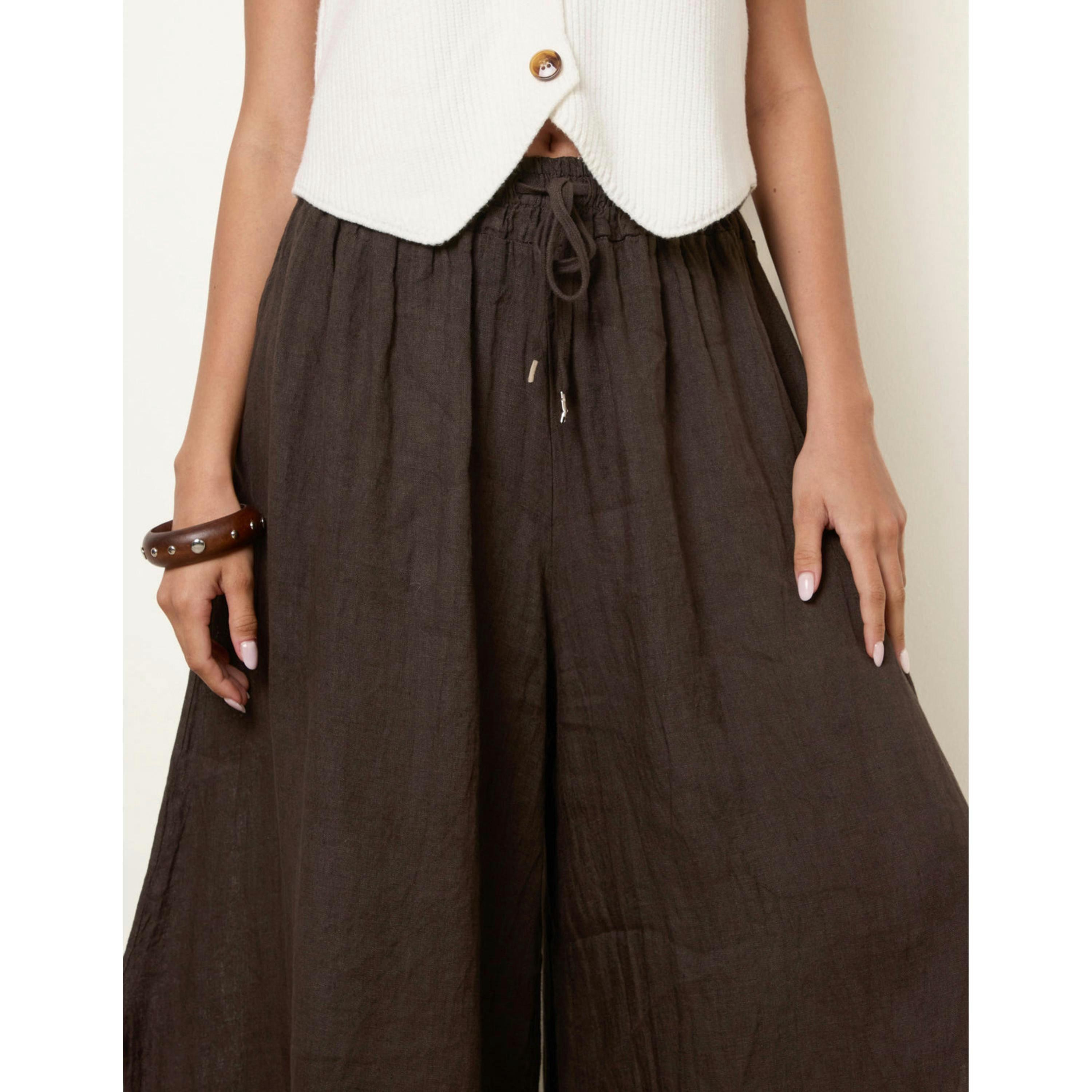Blue Vanilla Extreme Wide Leg Linen Trousers  in Brown , view 4 of 4