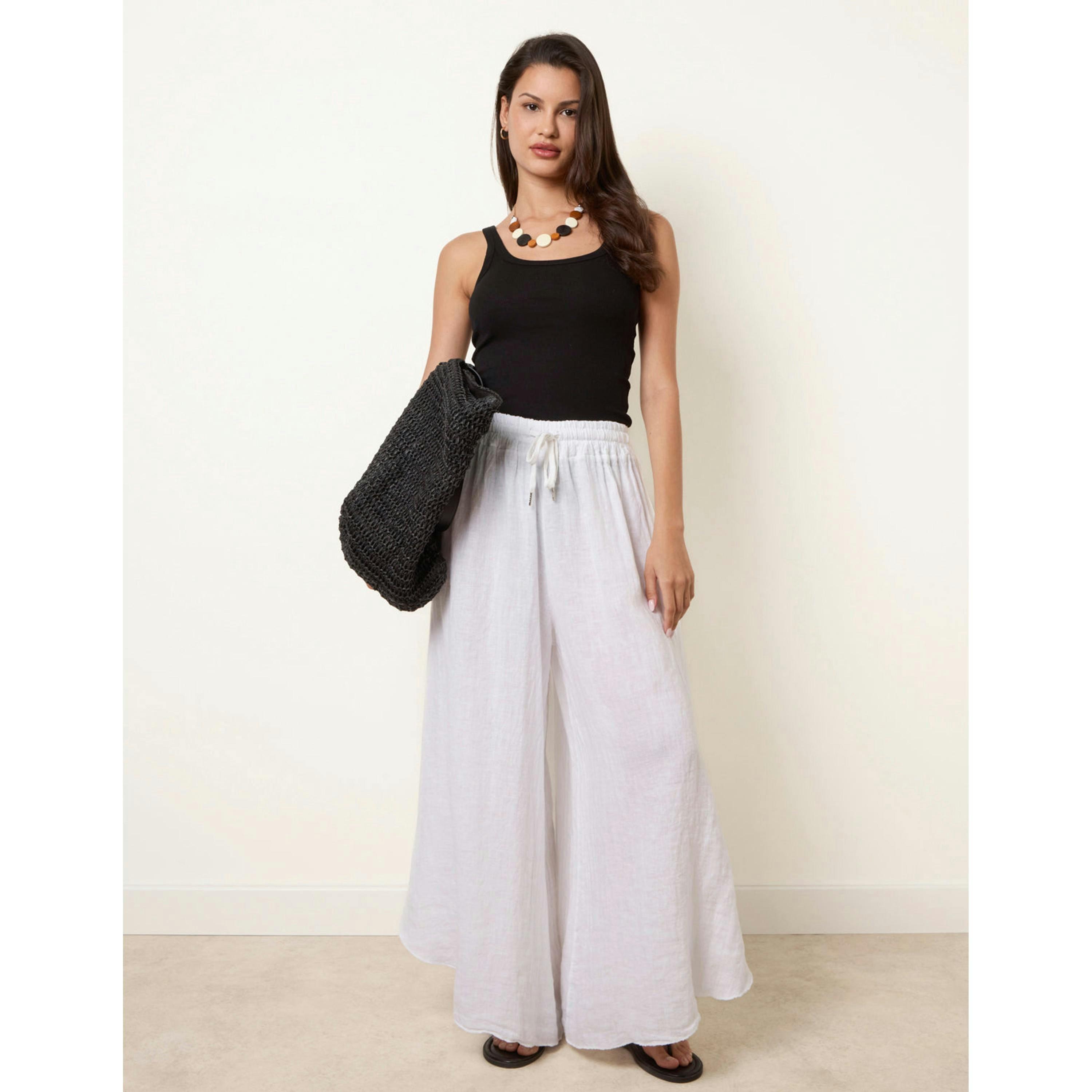 Blue Vanilla Extreme Wide Leg Linen Trousers  in White , view 1 of 4