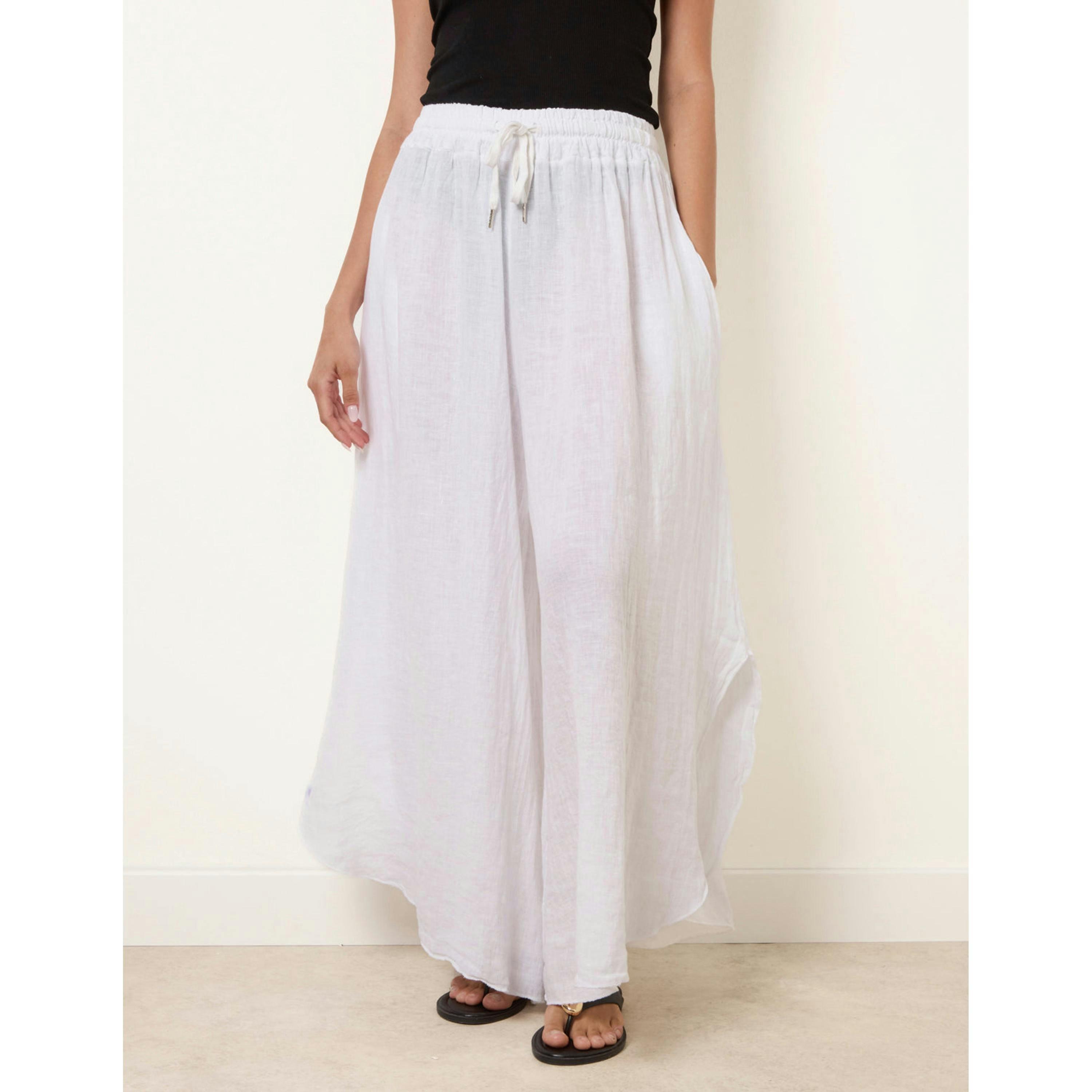 Blue Vanilla Extreme Wide Leg Linen Trousers  in White , view 3 of 4