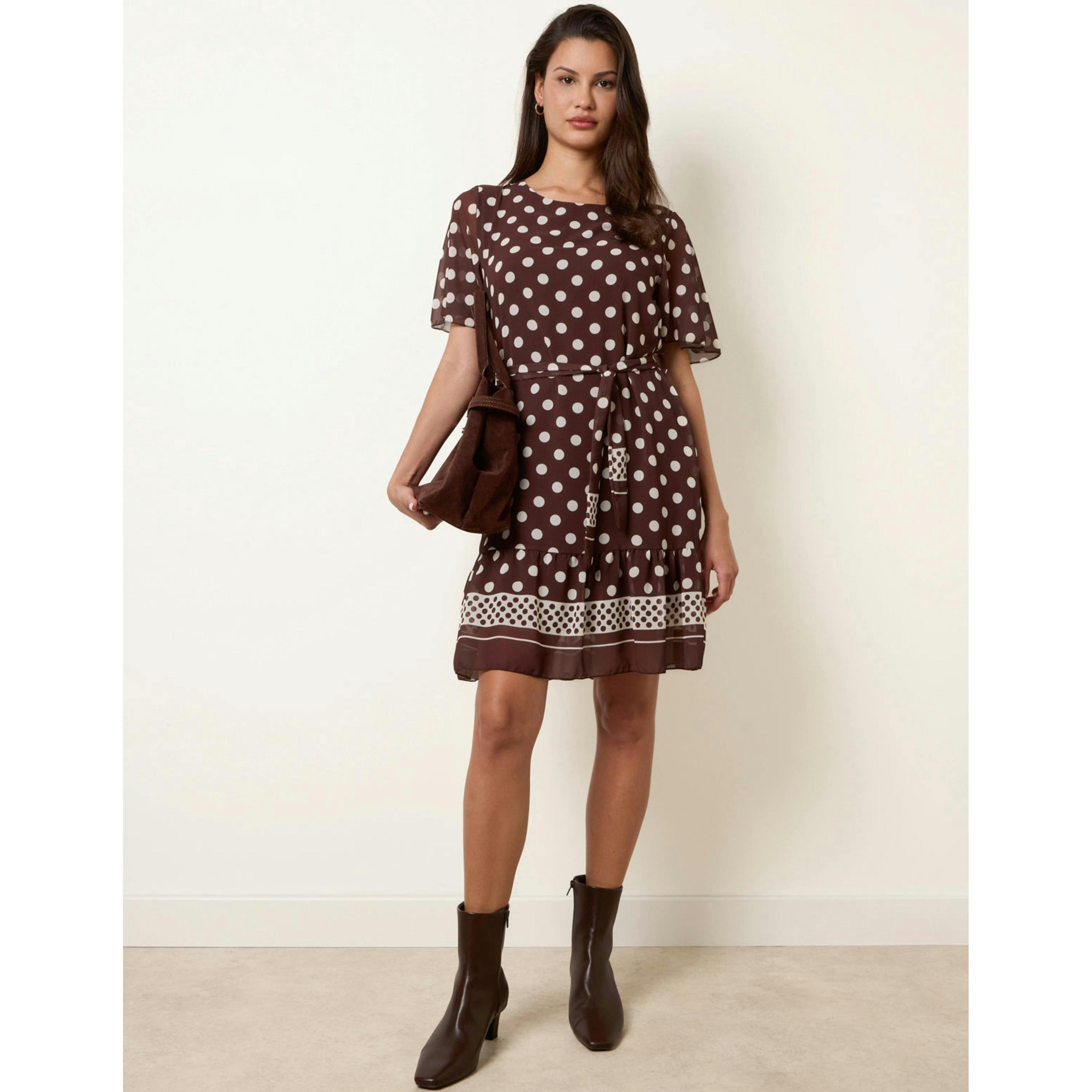 Blue Vanilla Polka Dot Short Sleeve Border Dress  in Brown , view 1 of 4