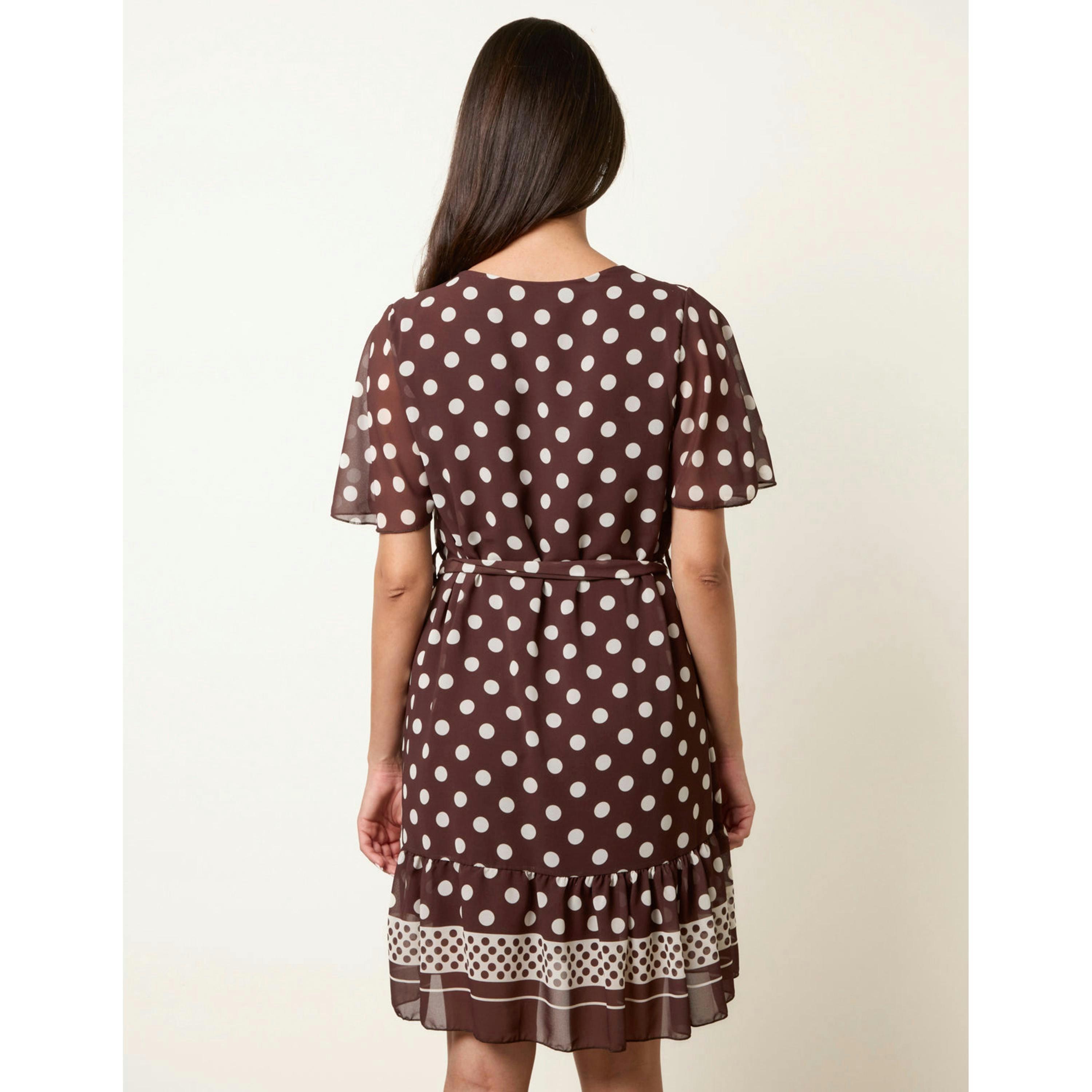Blue Vanilla Polka Dot Short Sleeve Border Dress  in Brown , view 2 of 4