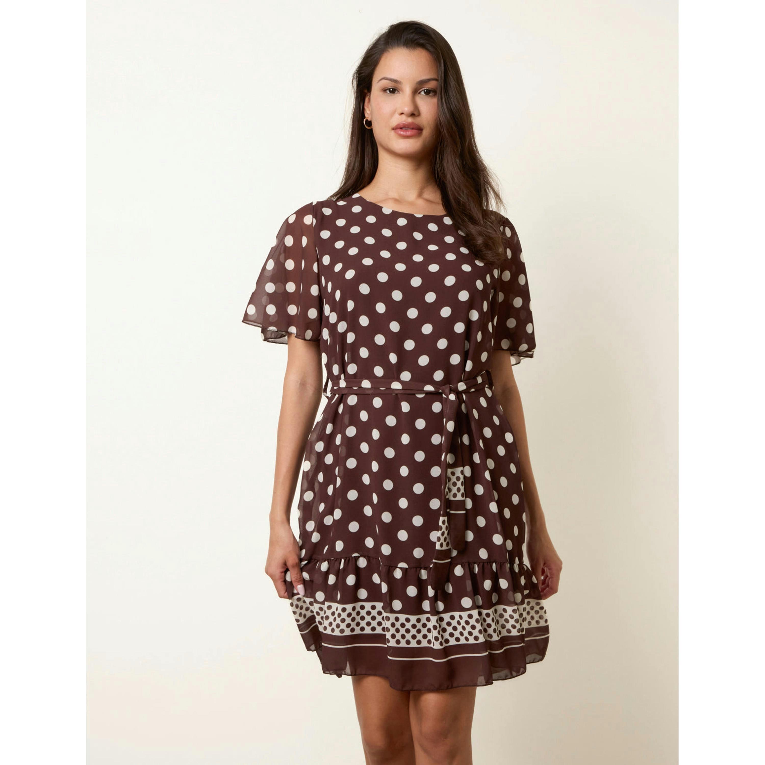 Blue Vanilla Polka Dot Short Sleeve Border Dress  in Brown , view 4 of 4