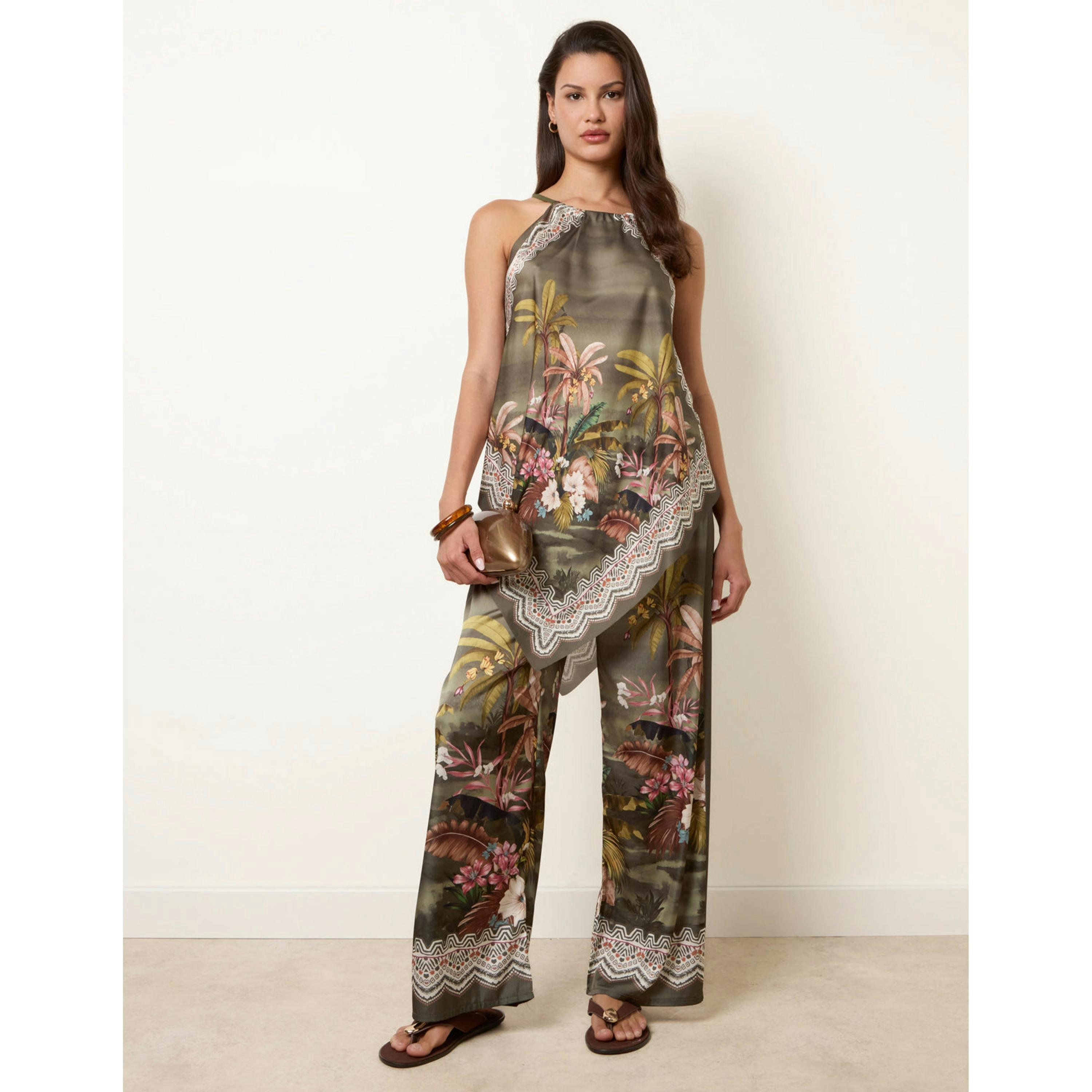 Blue Vanilla Palm Tree Print in Two Piece Set  in Khaki , view 1 of 3