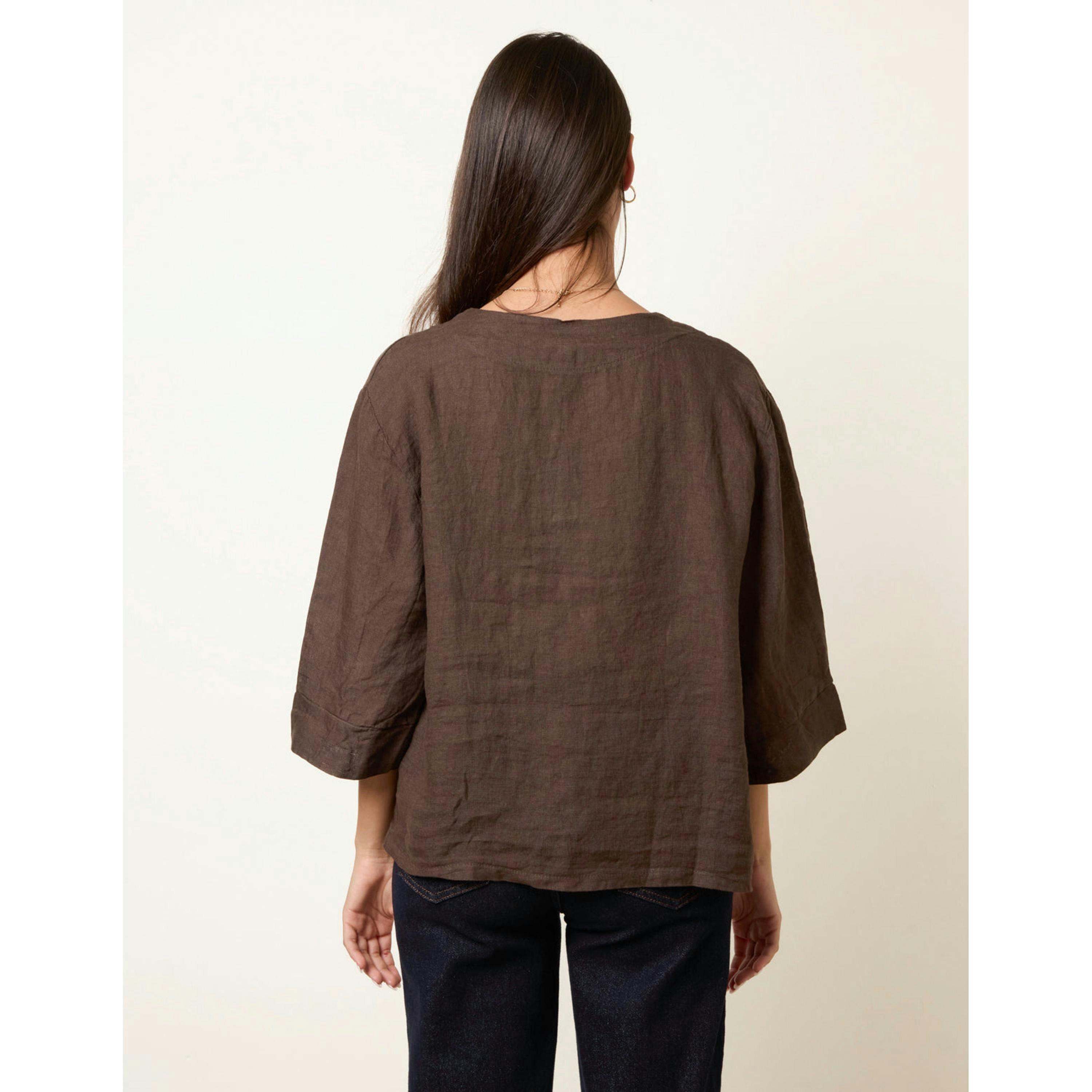 Blue Vanilla One Button Linen Blazer  in Brown , view 2 of 4