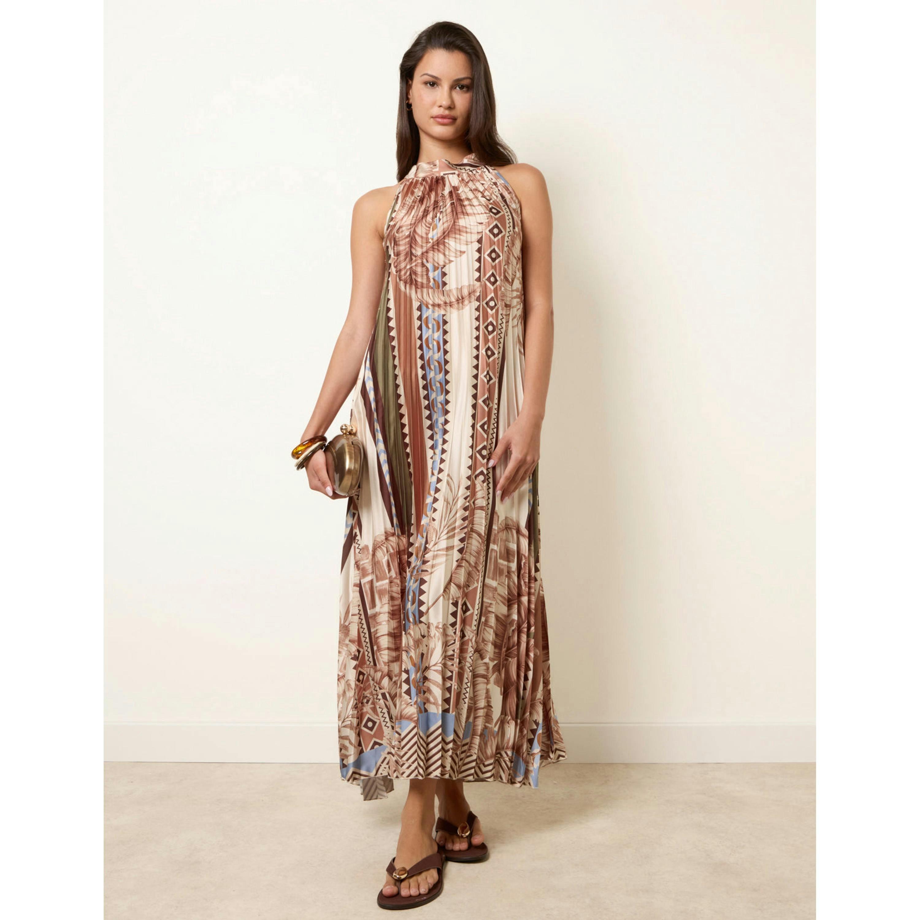 Blue Vanilla Satin Pleated Dress  in Beige , view 1 of 4