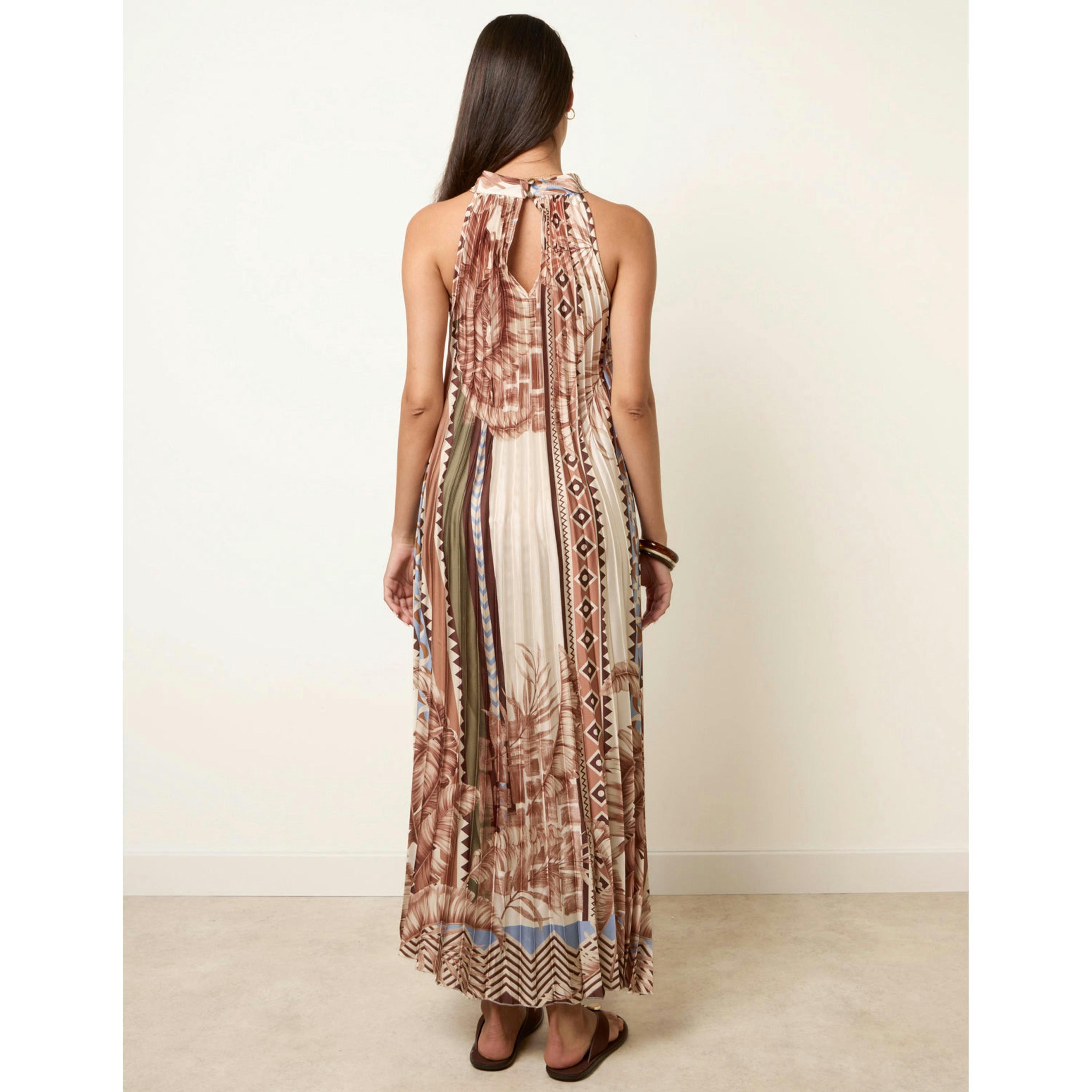 Blue Vanilla Satin Pleated Dress  in Beige , view 2 of 4