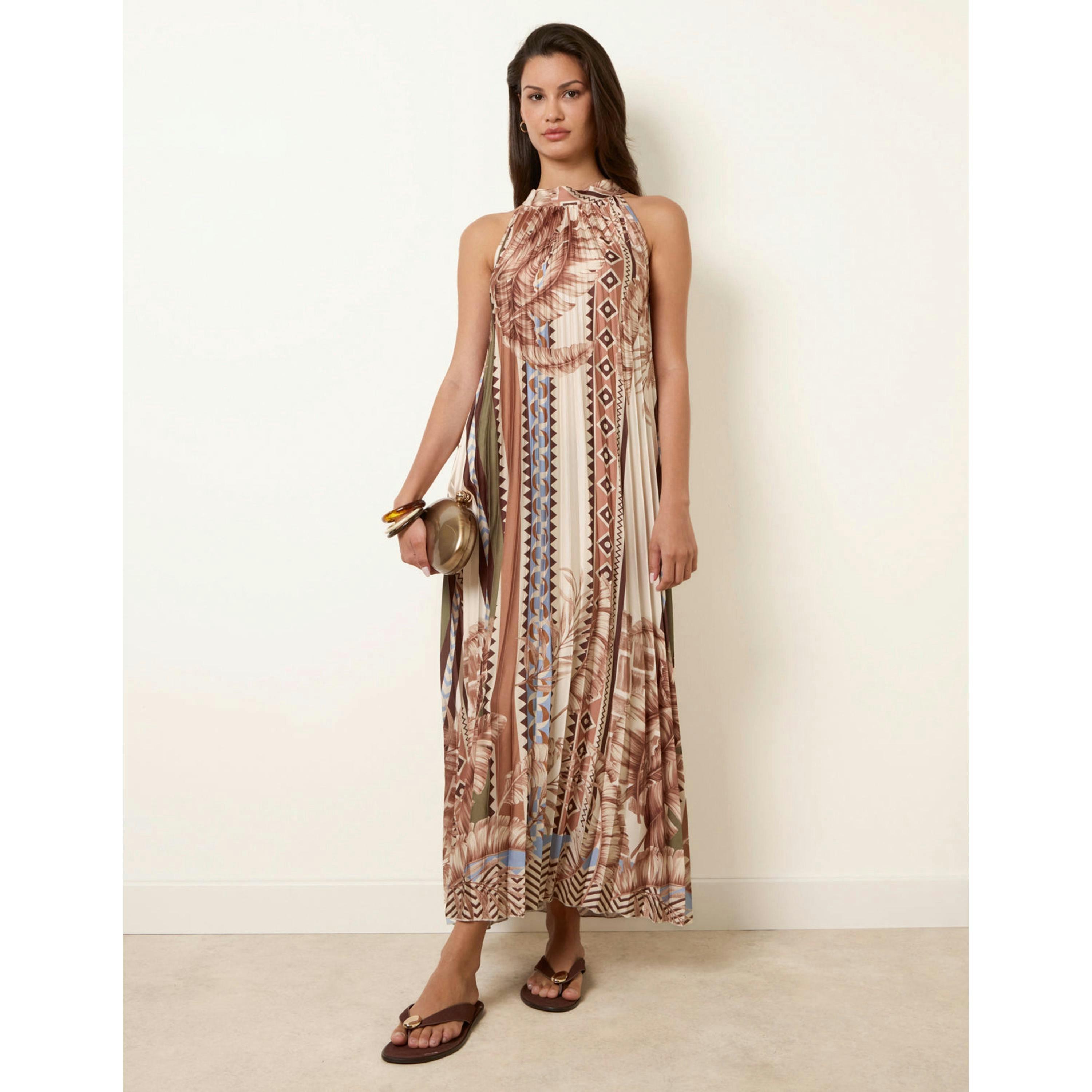 Blue Vanilla Satin Pleated Dress  in Beige , view 4 of 4