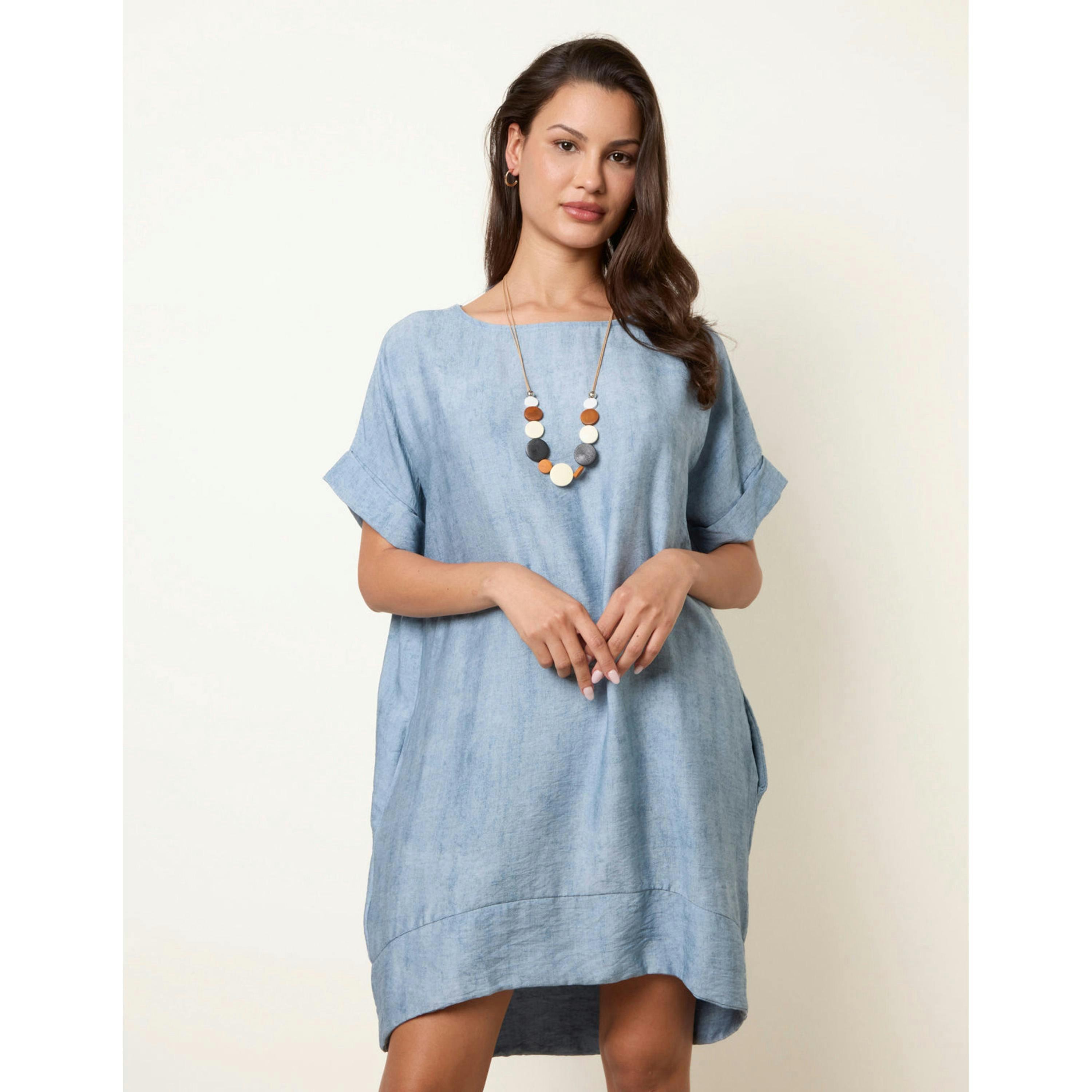 Blue Vanilla Washed Effect Tunic Dress  in Blue , view 1 of 4