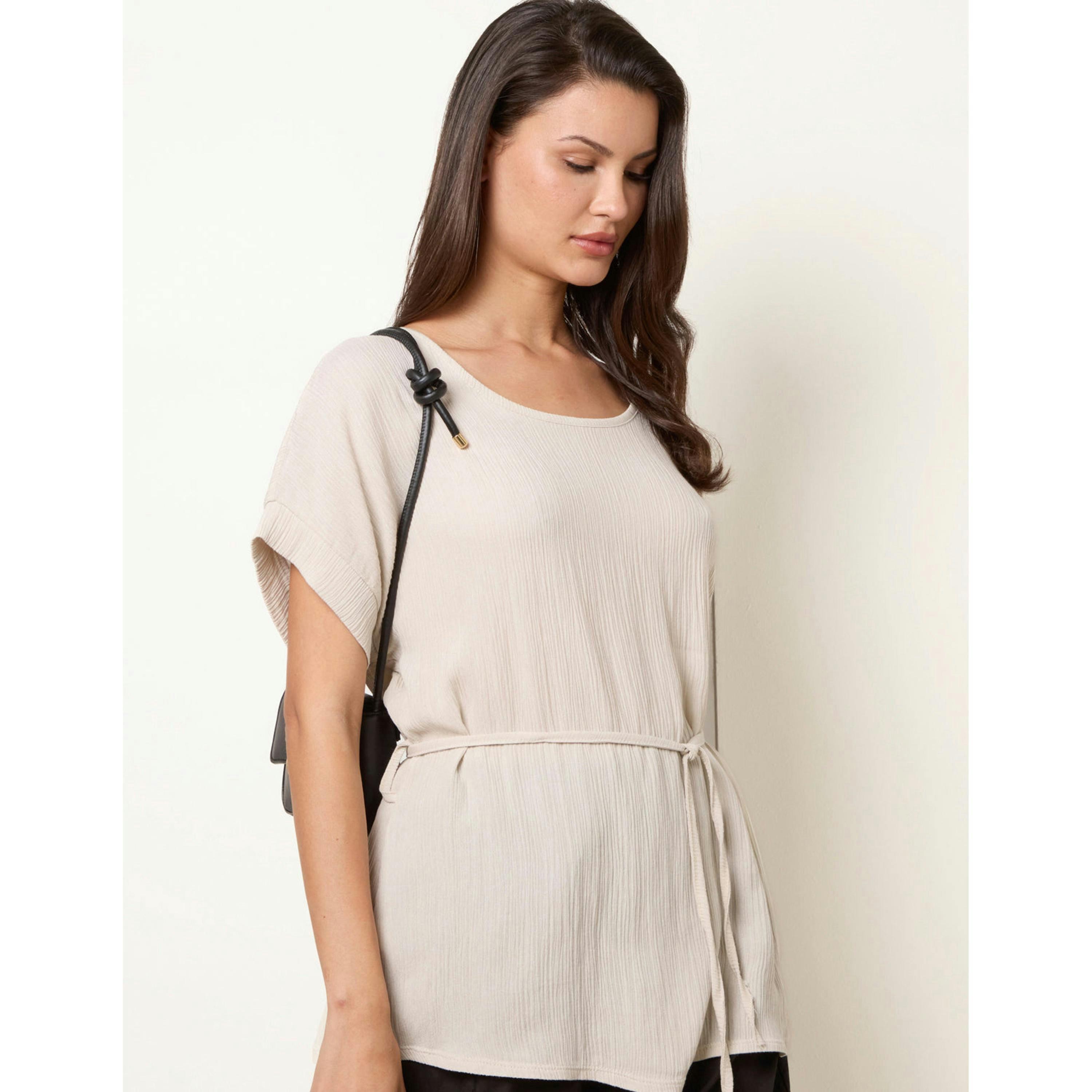 Blue Vanilla Belted Wide Sleeve Top  in Beige , view 1 of 4