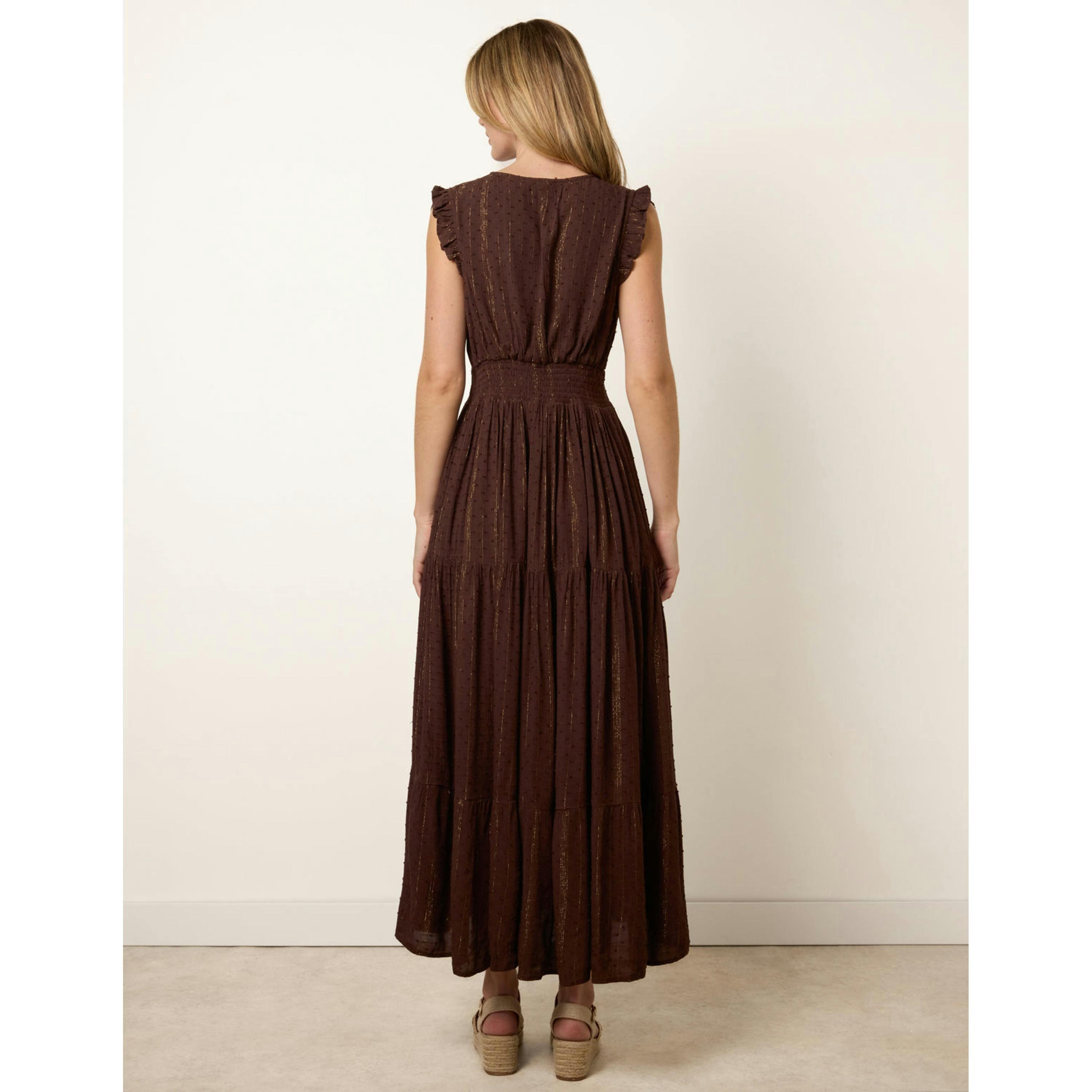 Blue Vanilla V Neck Tiered Midi Dress  in Brown , view 2 of 4