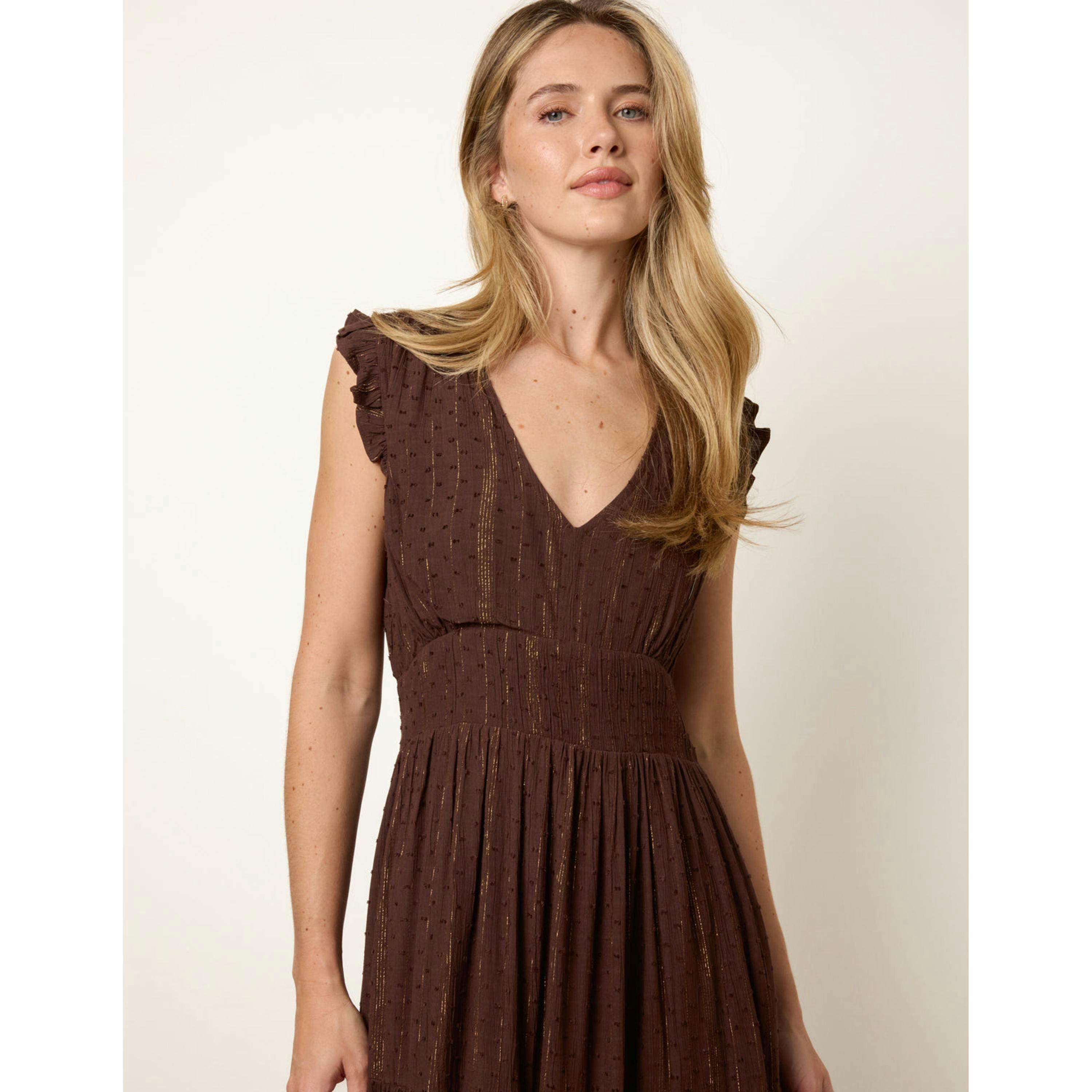 Blue Vanilla V Neck Tiered Midi Dress  in Brown , view 4 of 4