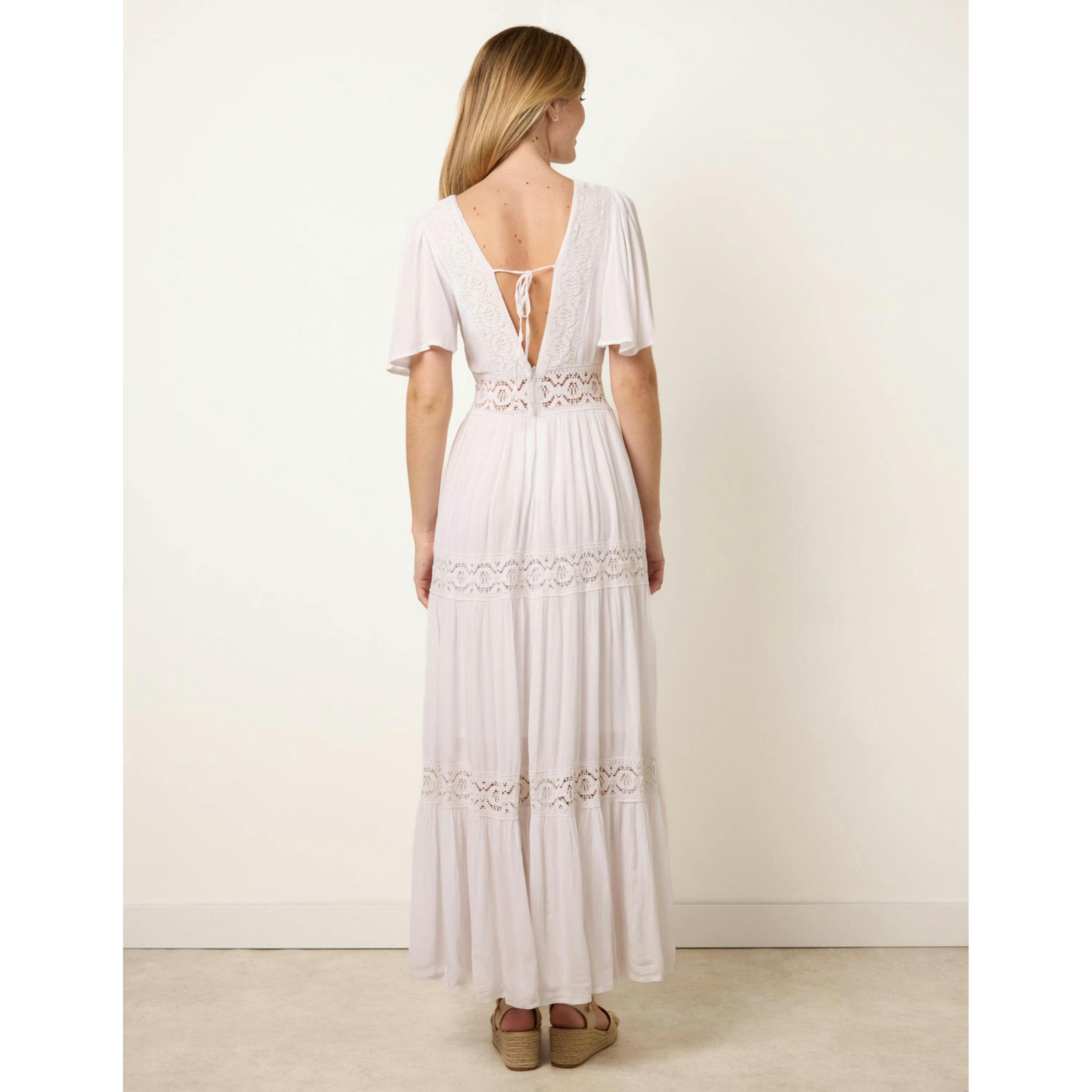 Blue Vanilla V-Neck Tiered Crochet Detail Maxi Dress  in Ivory , view 2 of 4