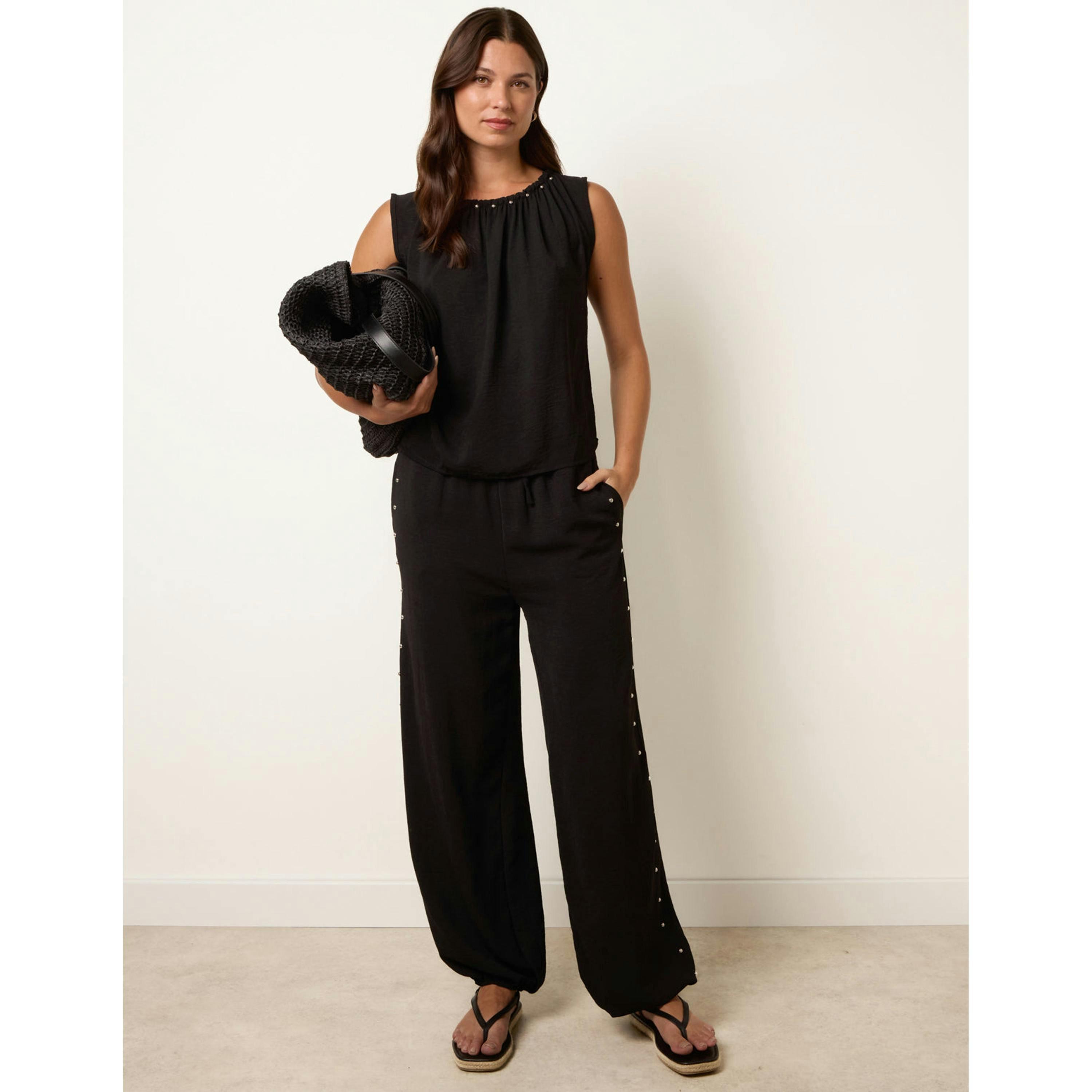 Blue Vanilla Studded Detailed Balloon Trouser Set  in Black , view 1 of 4