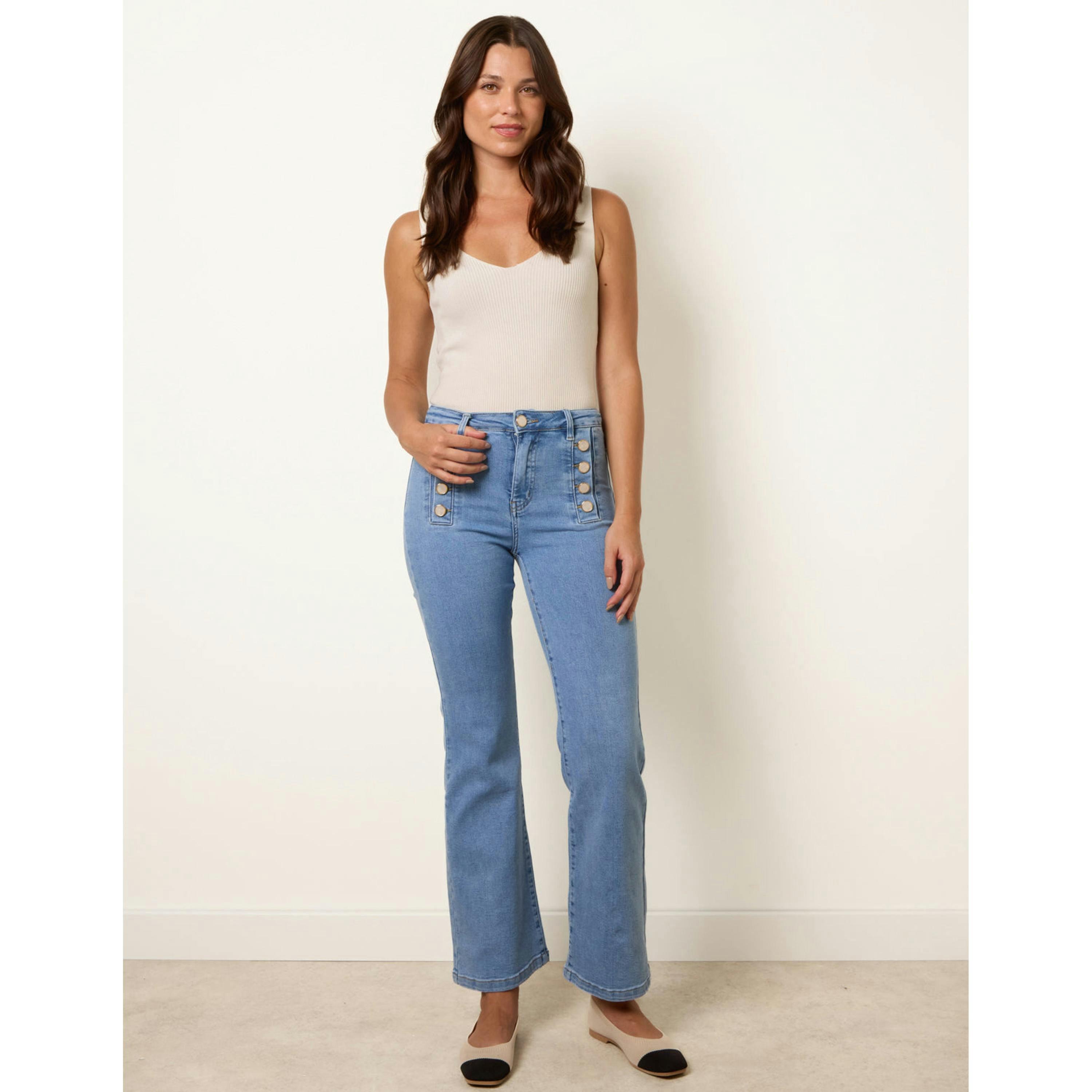 Blue Vanilla Pearl Button Detail Jeans  in Blue , view 1 of 4