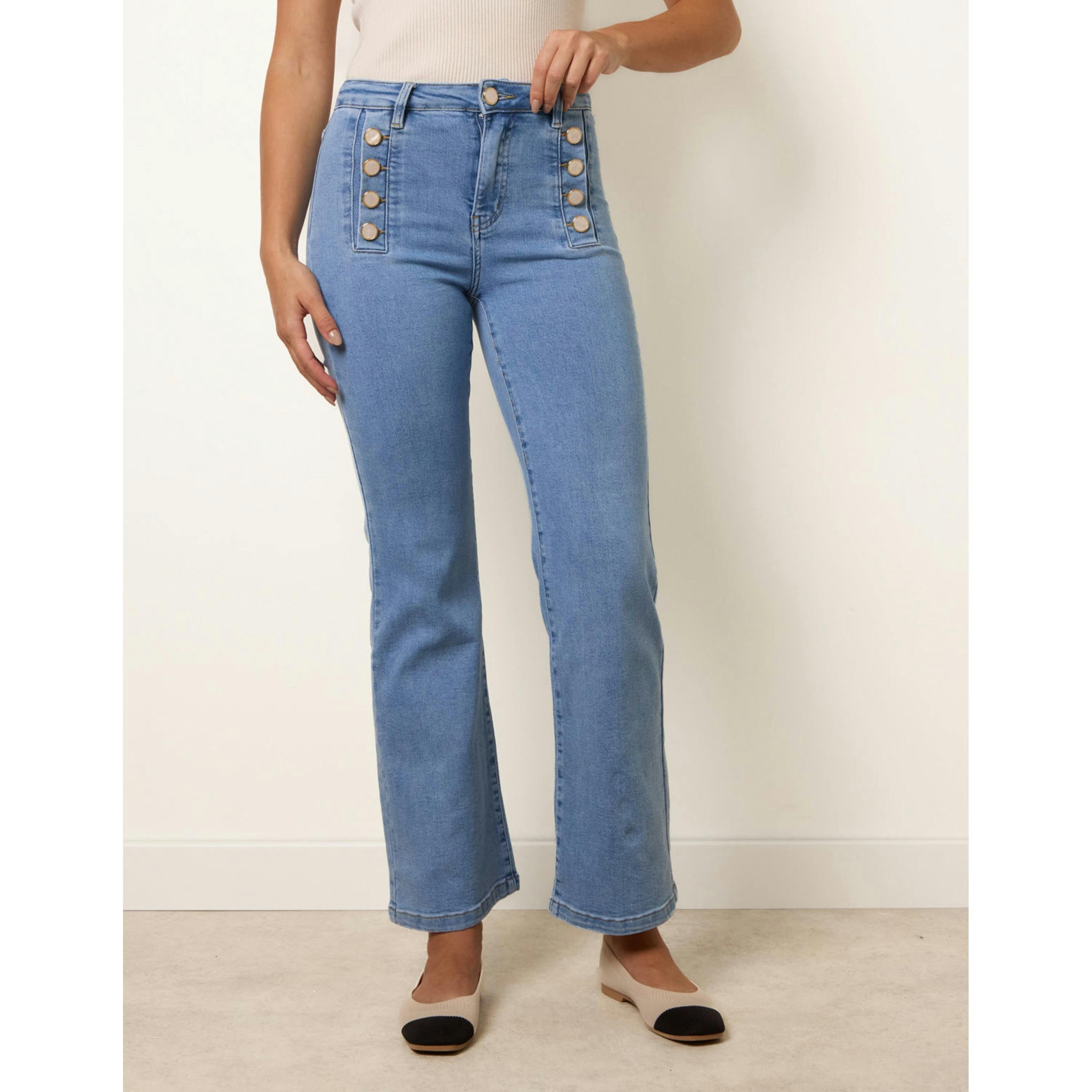 Blue Vanilla Pearl Button Detail Jeans  in Blue , view 3 of 4