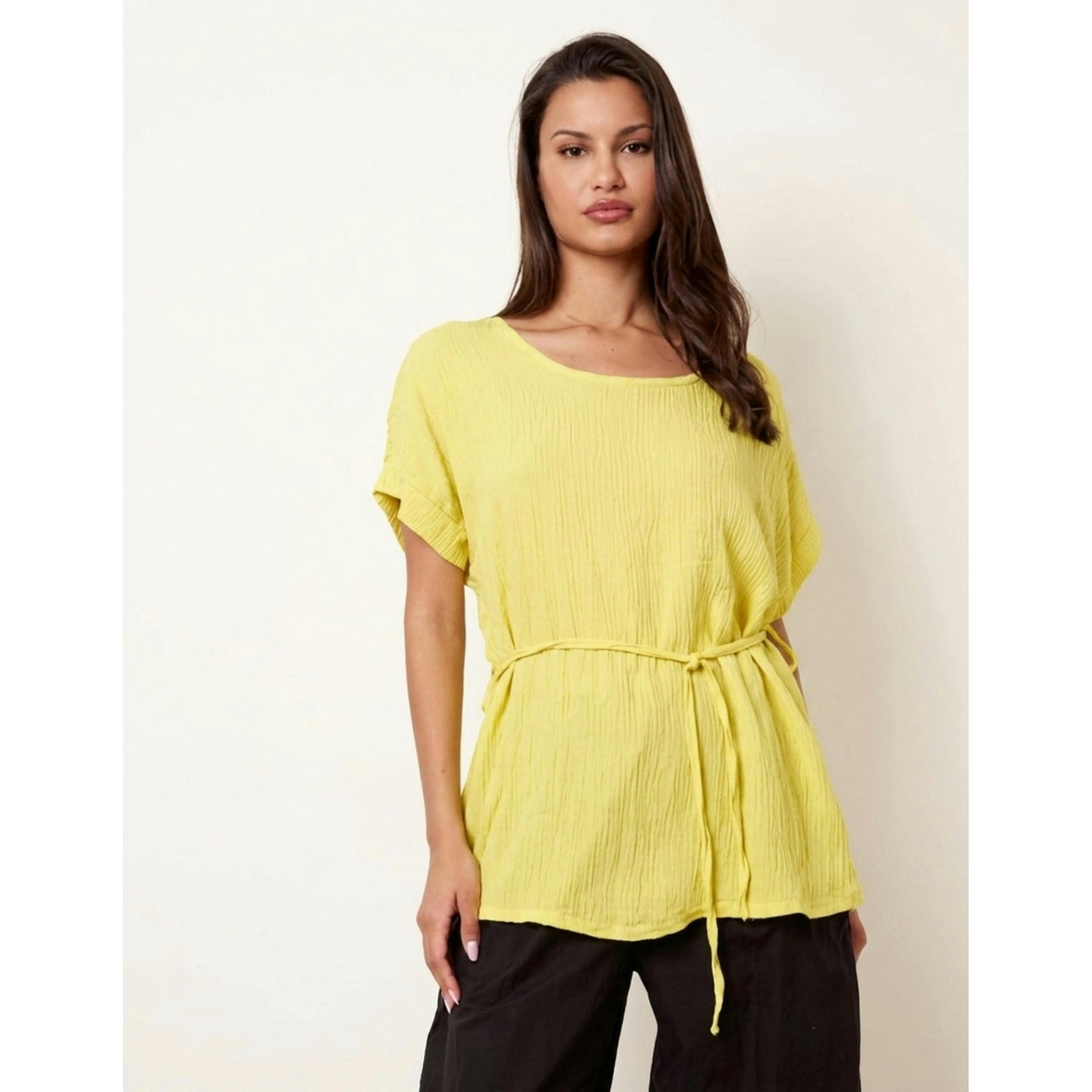 Blue Vanilla Belted Wide Sleeve Top  in Yellow , view 1 of 4