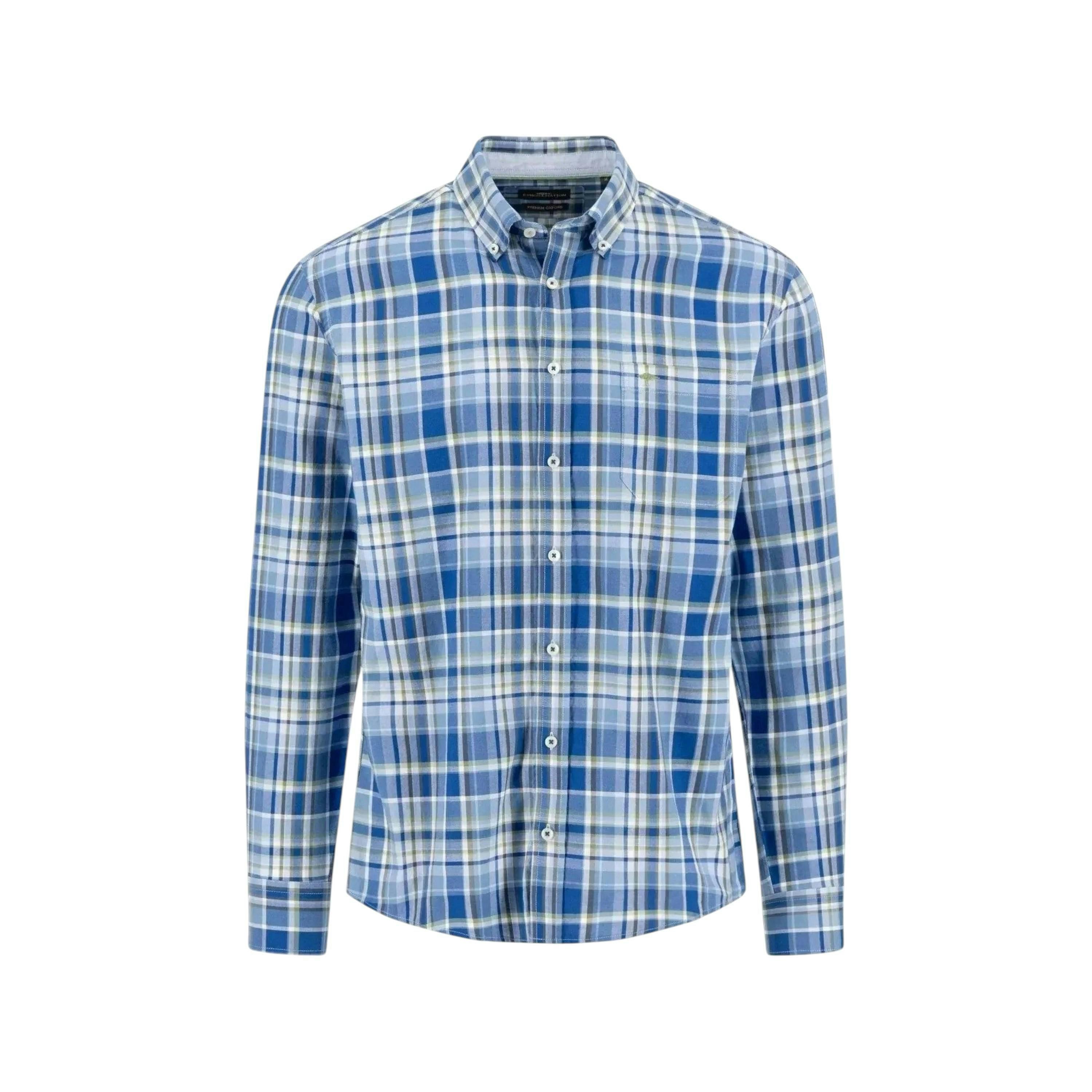 Washed Oxford Button Down Check Shirt Harbour Blue , view 1 of 2