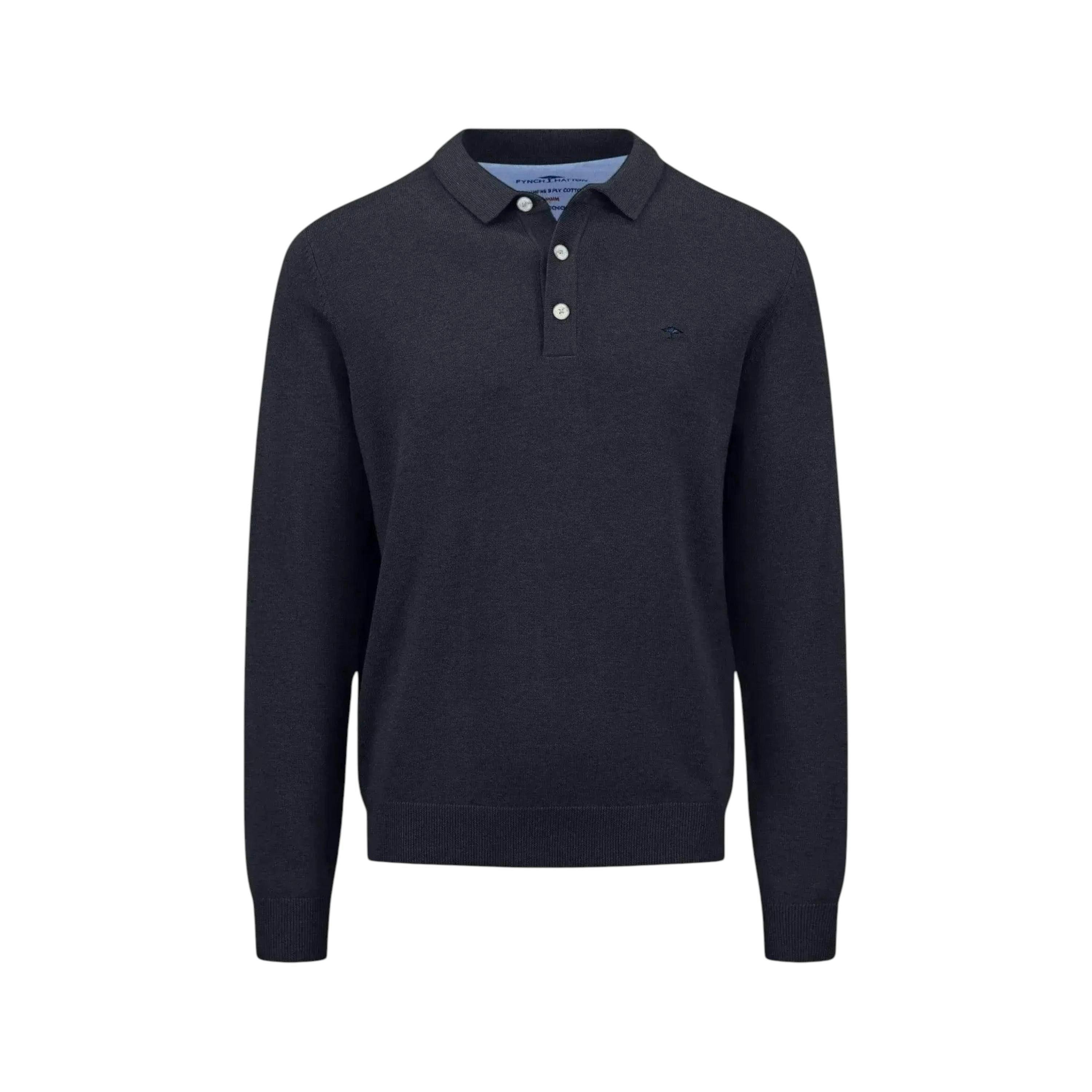 Superfine Polo Collar Cotton Knit Navy , view 1 of 2