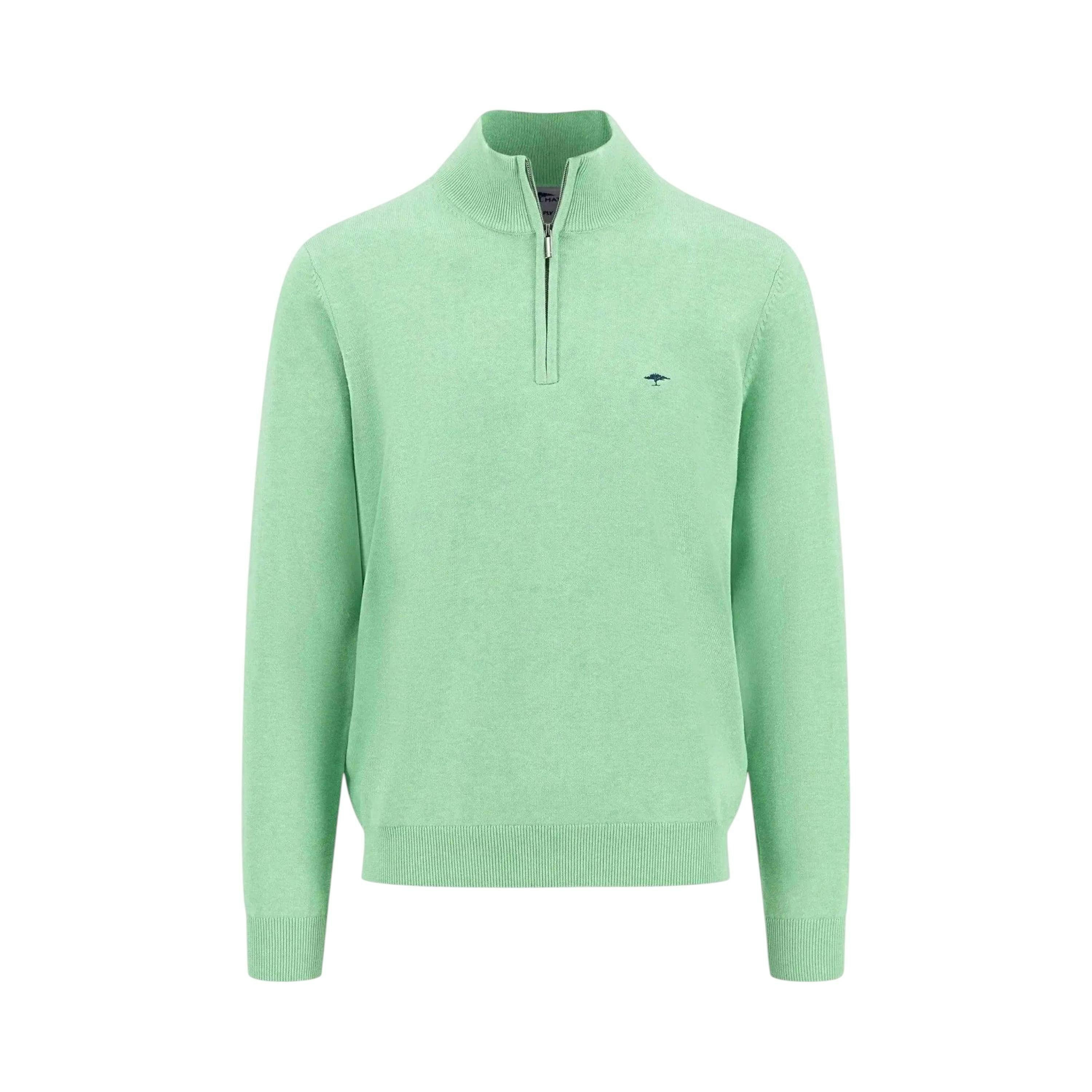 Superfine 1/4 Zip Cotton Knit Turf Green , view 1 of 5
