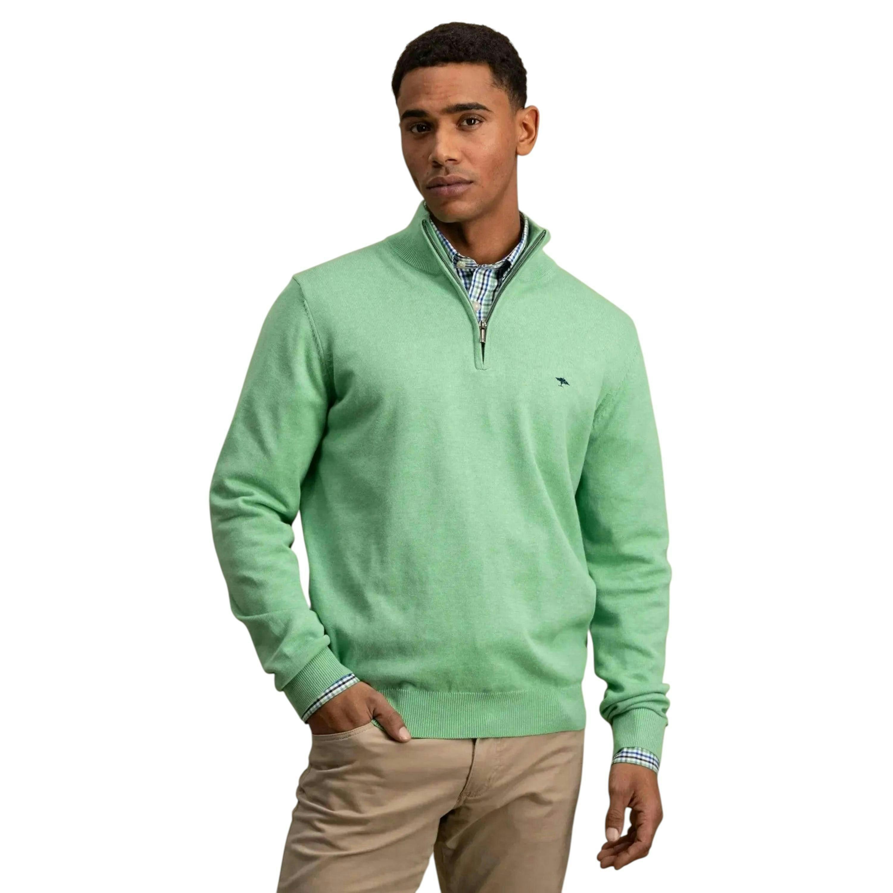 Superfine 1/4 Zip Cotton Knit Turf Green , view 2 of 5