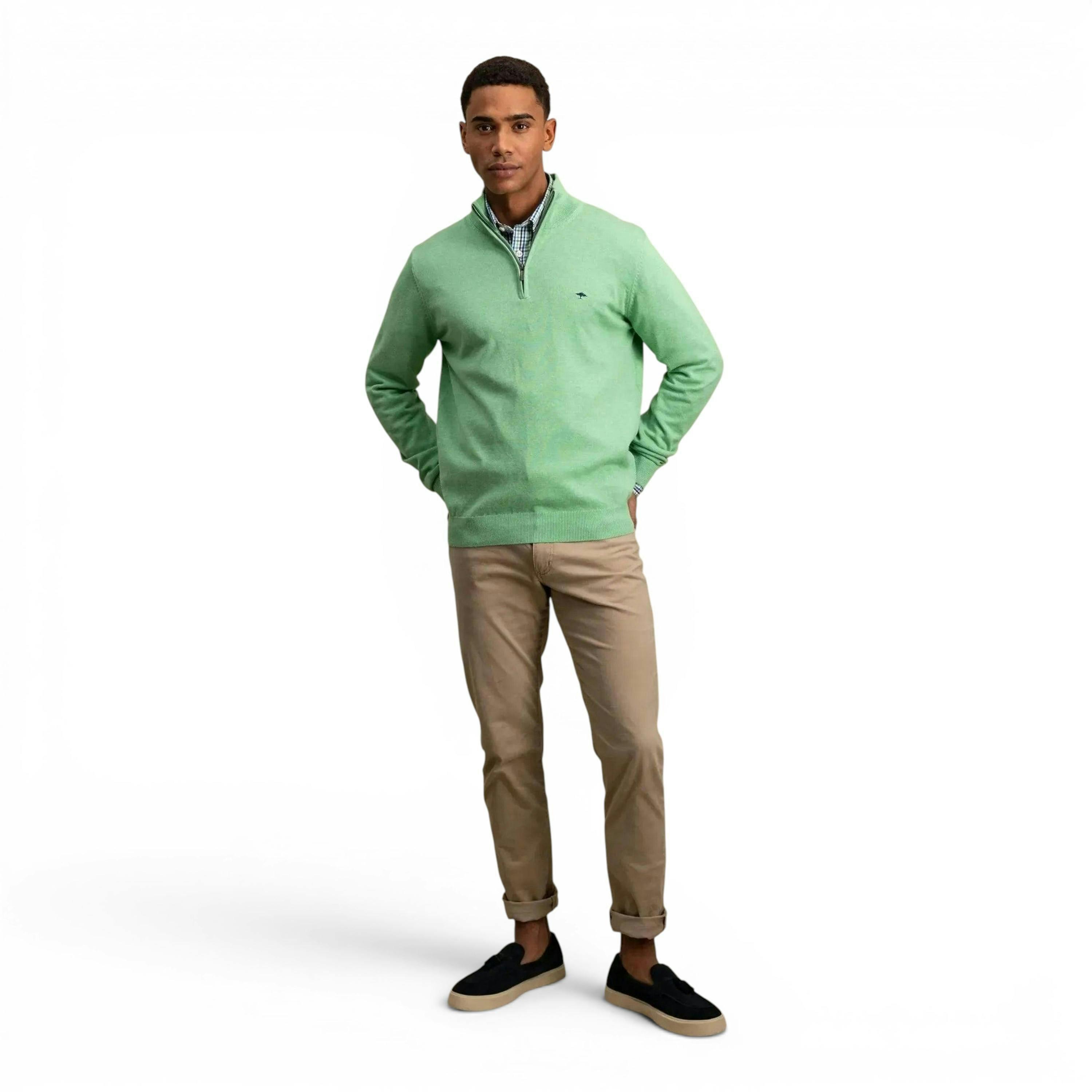 Superfine 1/4 Zip Cotton Knit Turf Green , view 3 of 5