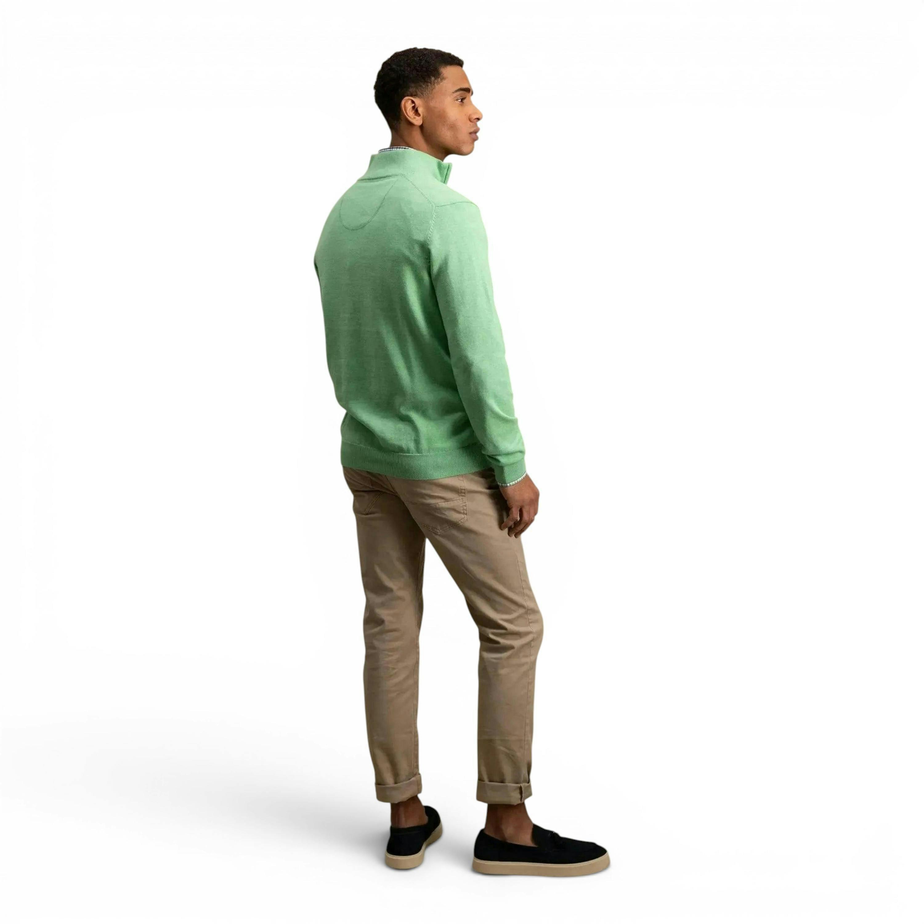 Superfine 1/4 Zip Cotton Knit Turf Green , view 4 of 5