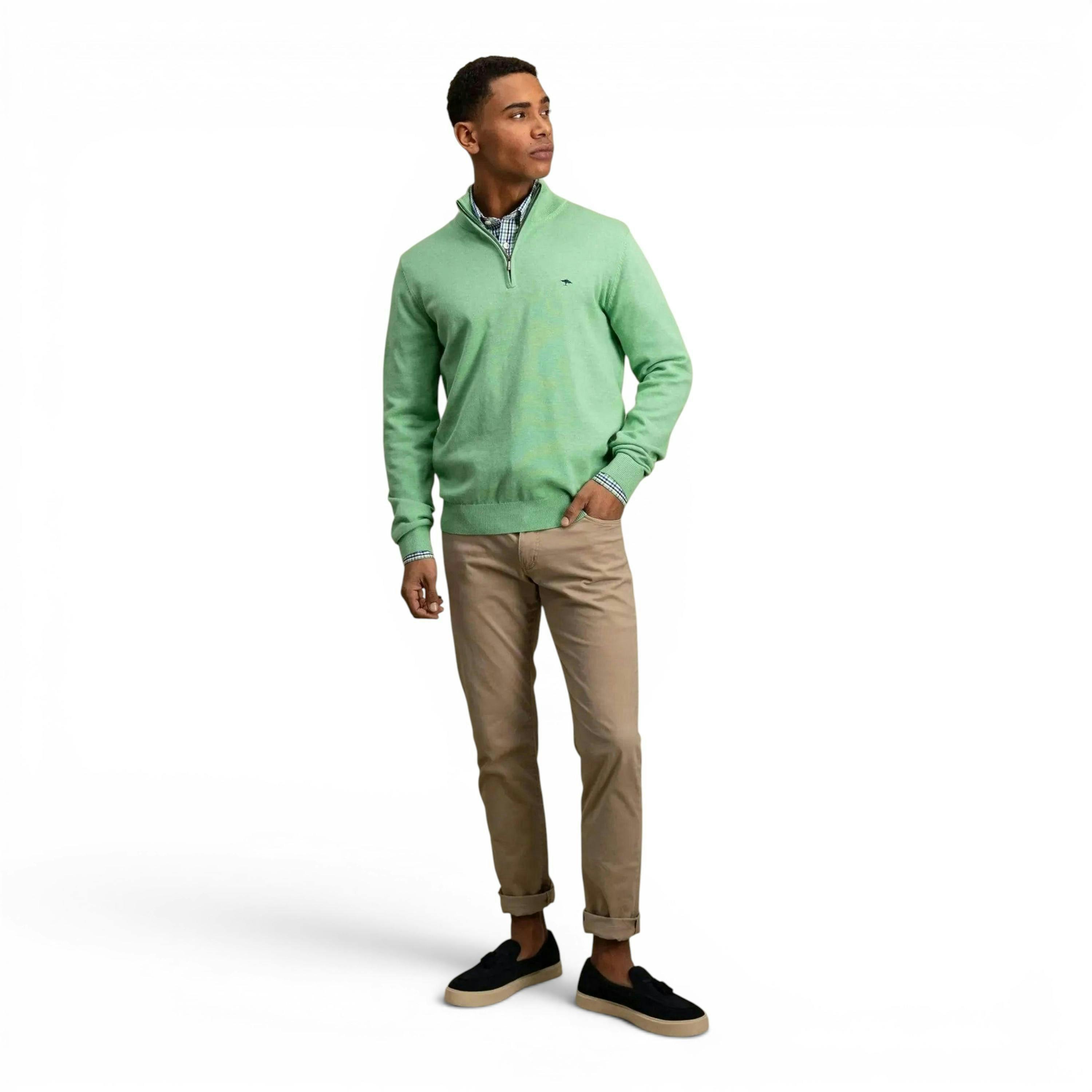 Superfine 1/4 Zip Cotton Knit Turf Green , view 5 of 5