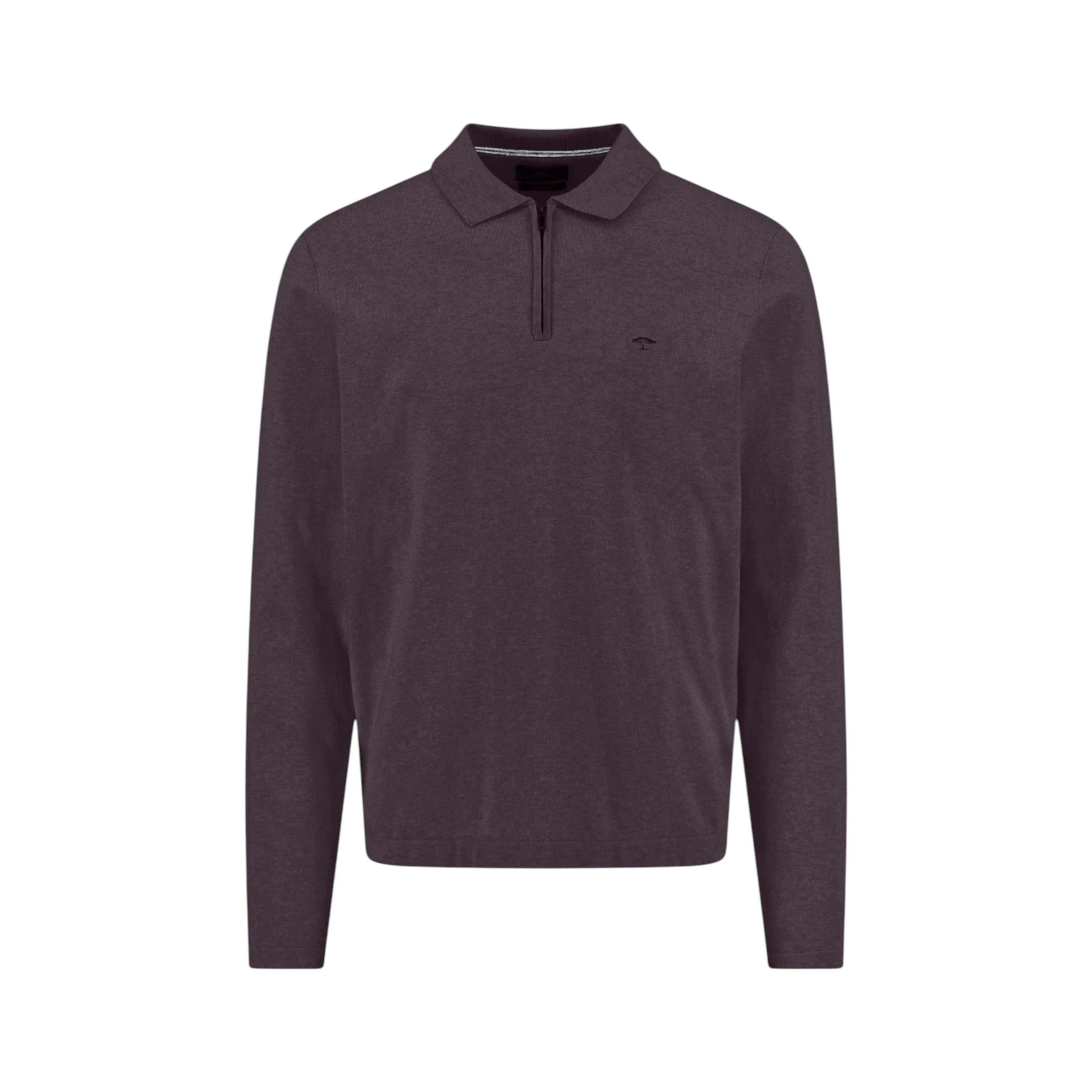 Zip Neck Polo Collar Knit Aubergine , view 1 of 5