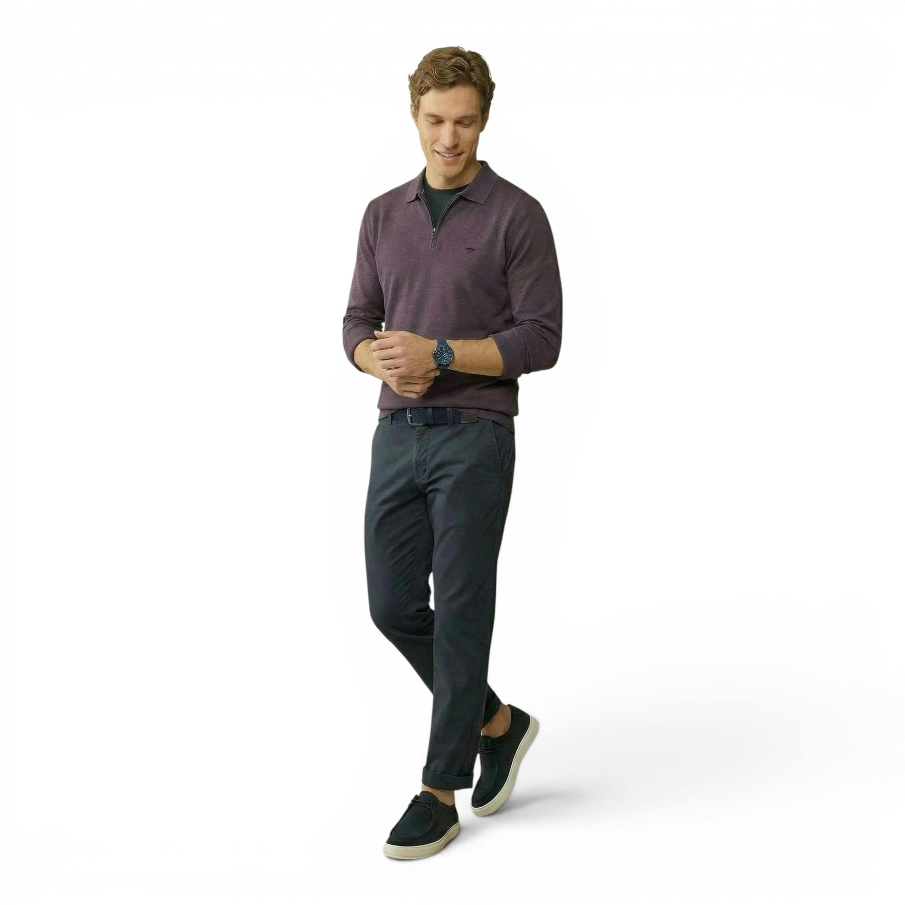 Zip Neck Polo Collar Knit Aubergine , view 4 of 5