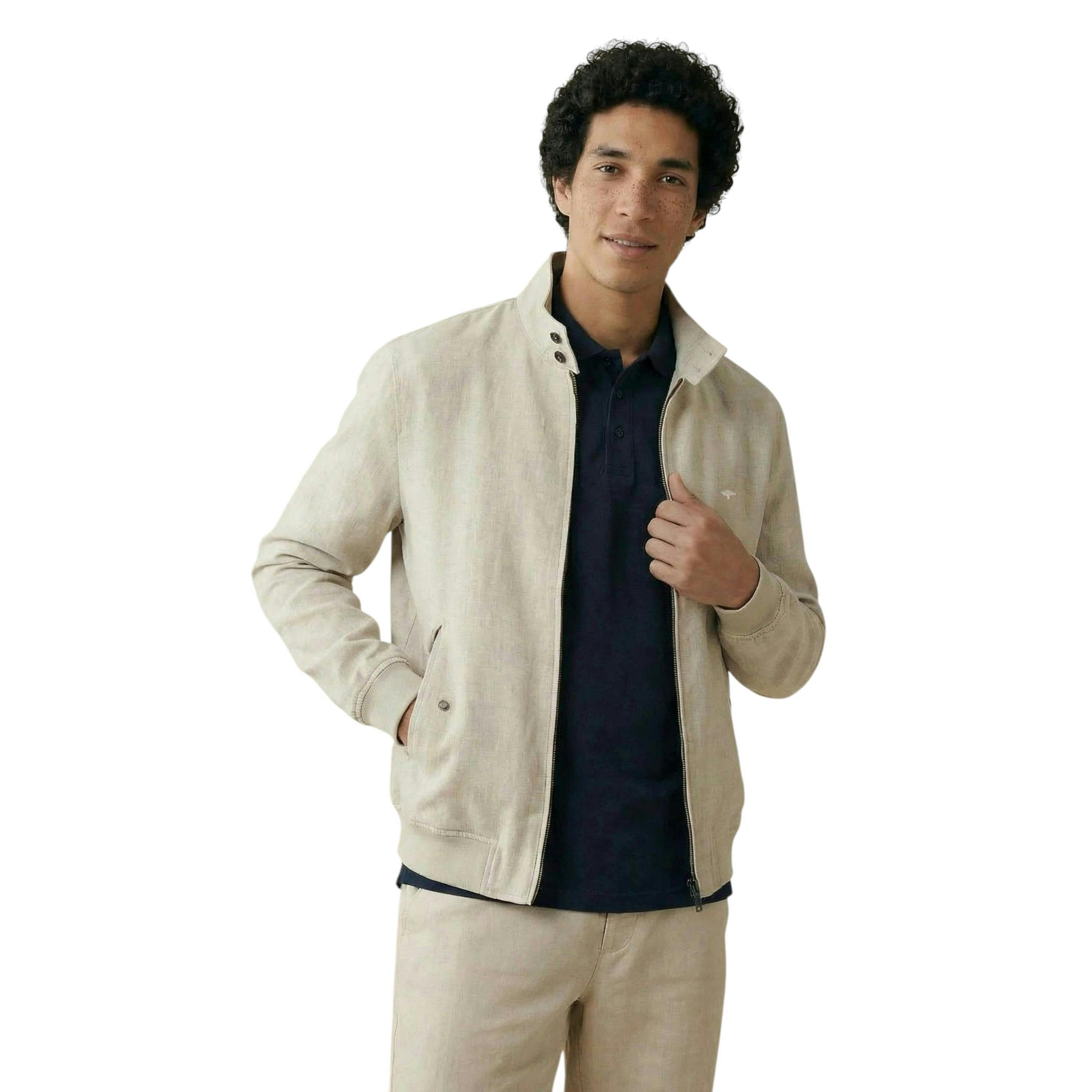 Pure Linen Harrington Jacket Cement , view 2 of 5