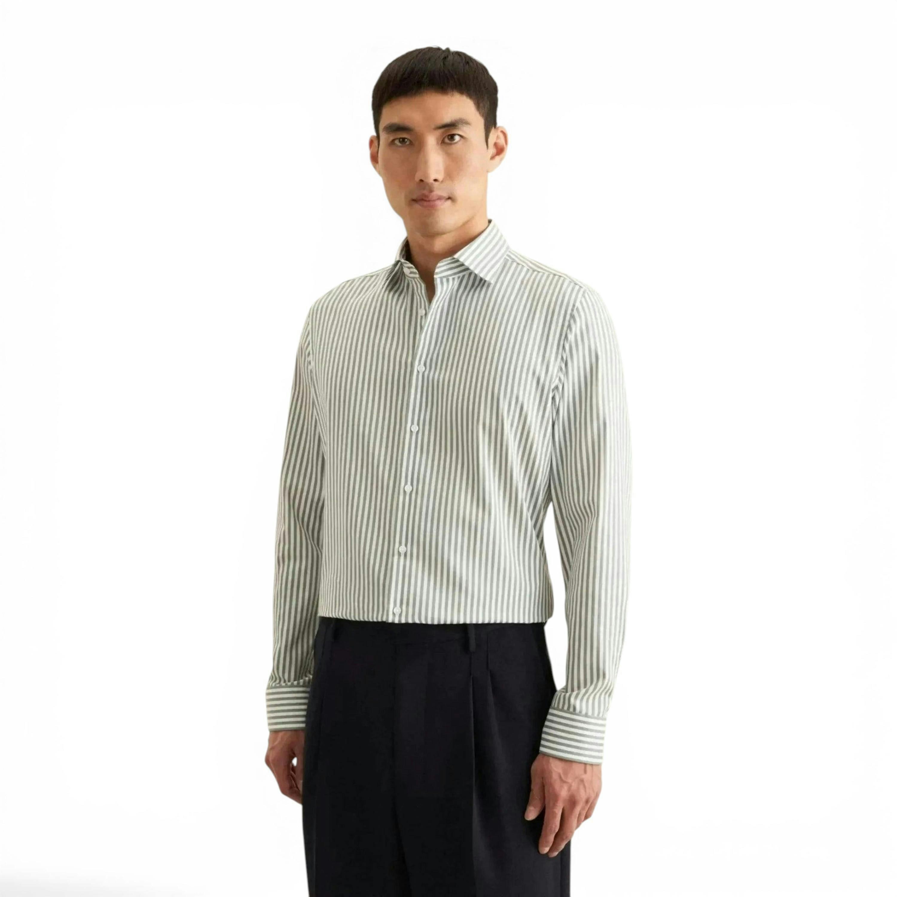 Seidensticker Slim Fit No Iron New Kent Striped Business Shirt Mid Green , view 1 of 6
