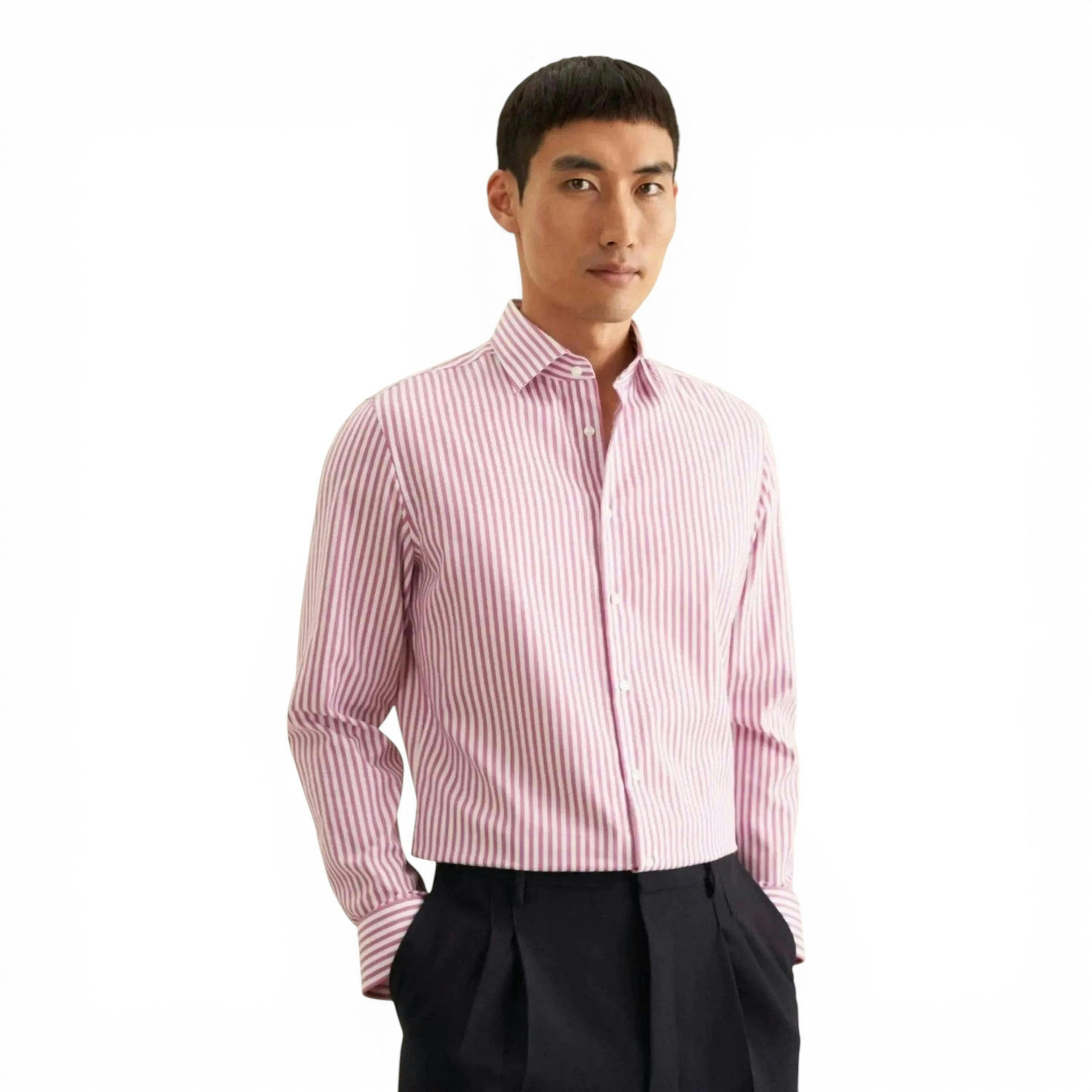 Seidensticker Slim Fit No Iron New Kent Striped Business Shirt Dark Pink , view 1 of 6