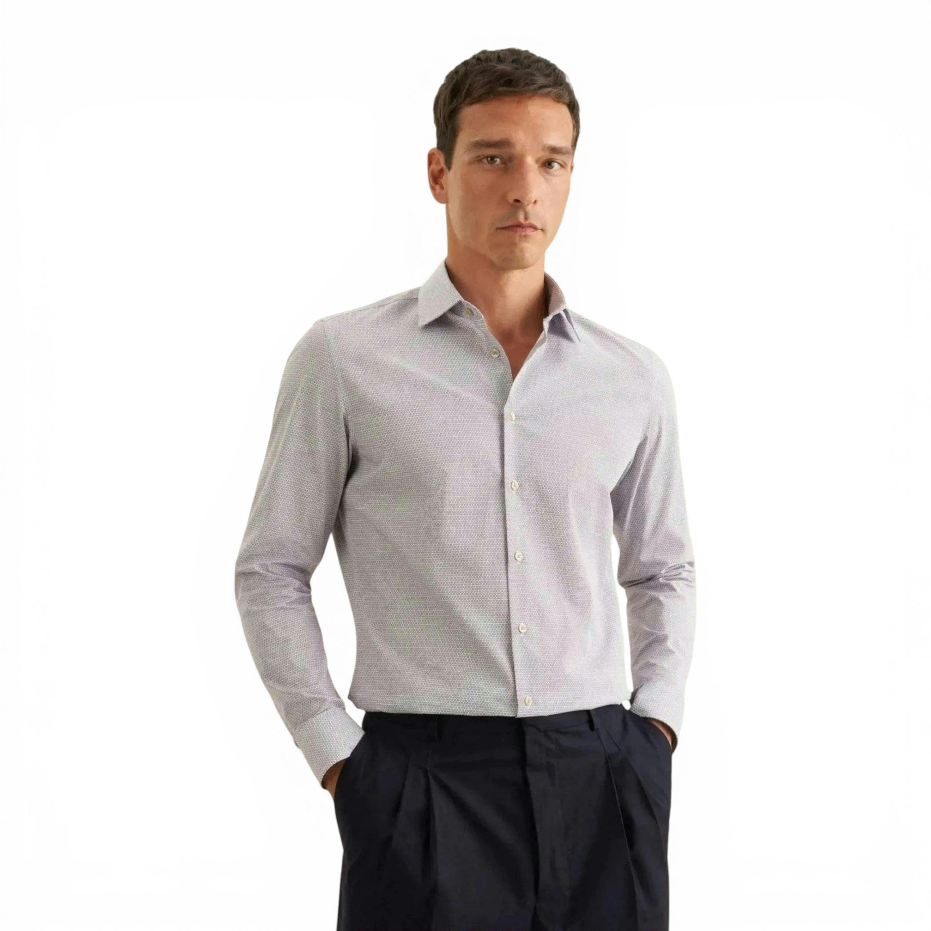 Seidensticker Slim Fit Business Kent Print Pattern Business Shirt Beige , view 1 of 6