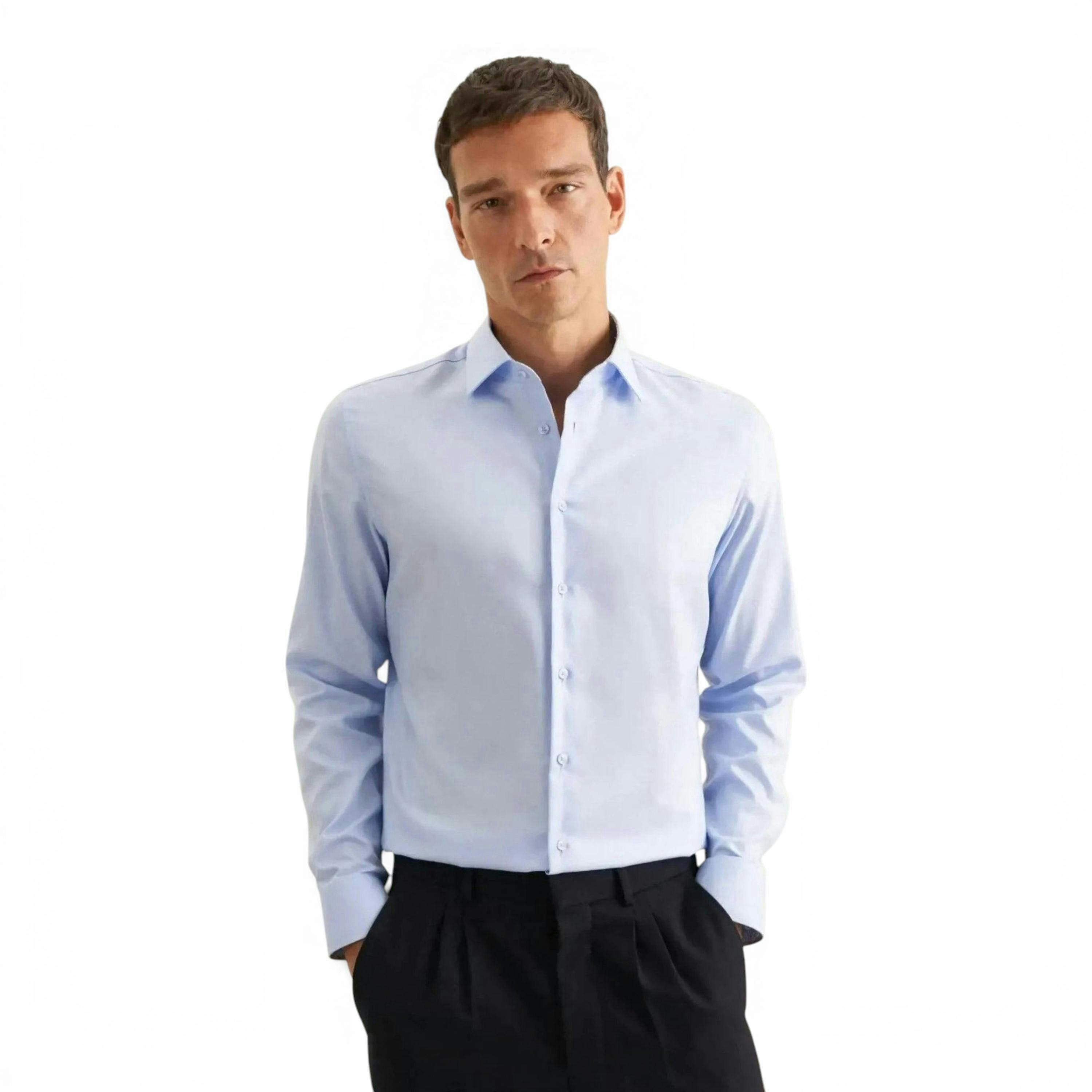 Seidensticker Slim Fit Easy Iron Business Kent Contrast Patch Business Shirt Light Blue , view 1 of 6