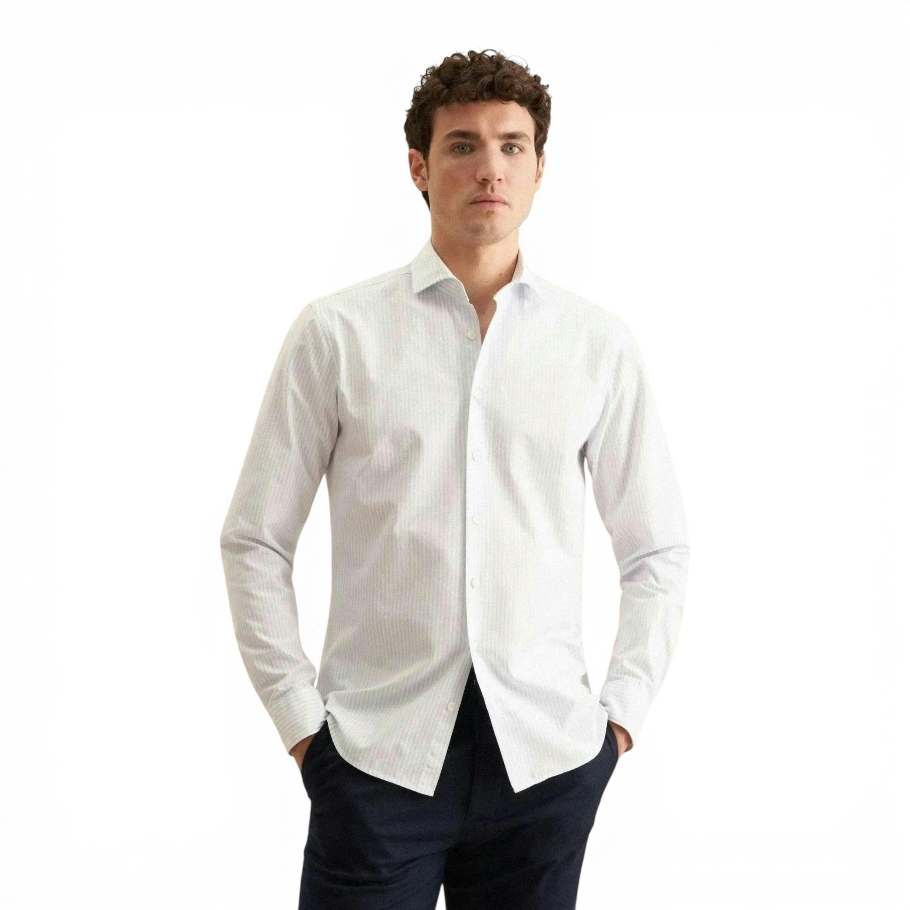 Seidensticker Regular Fit Spread Kent Striped Casual Shirt Light Blue , view 1 of 6