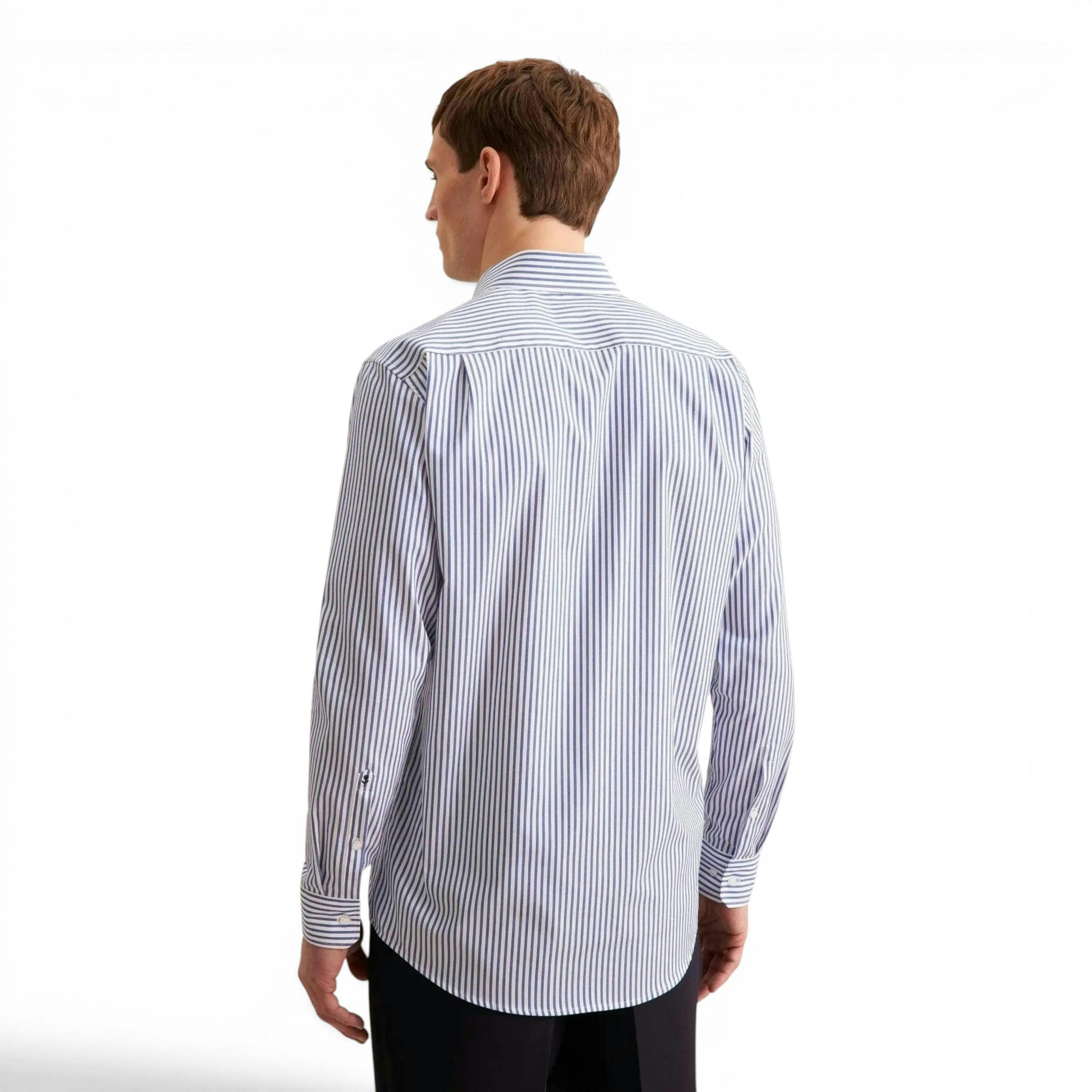 Seidensticker Regular Fit No Iron Spread Kent Structured Stripe Business Shirt Mid Blue , view 2 of 6