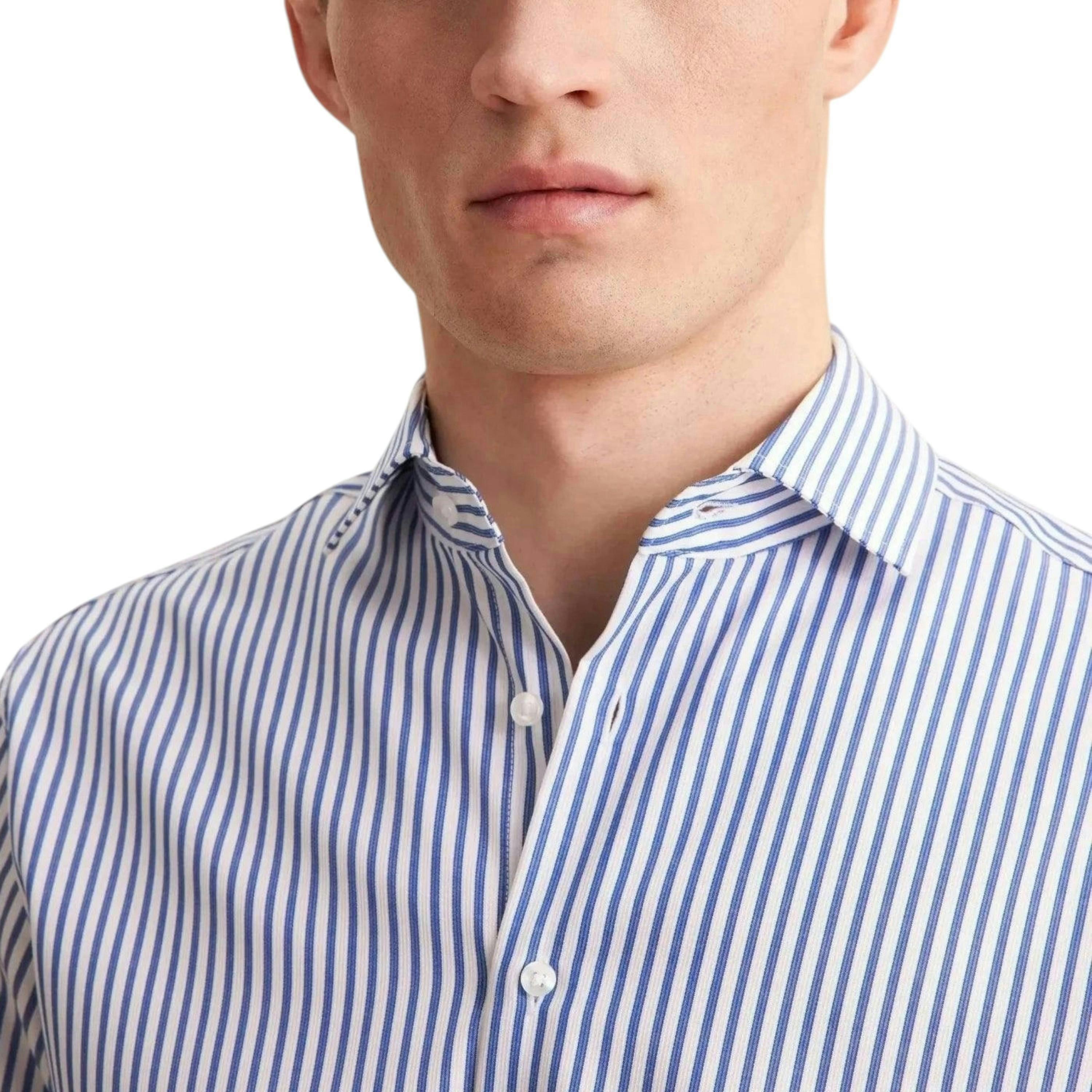Seidensticker Regular Fit No Iron Spread Kent Structured Stripe Business Shirt Mid Blue , view 3 of 6