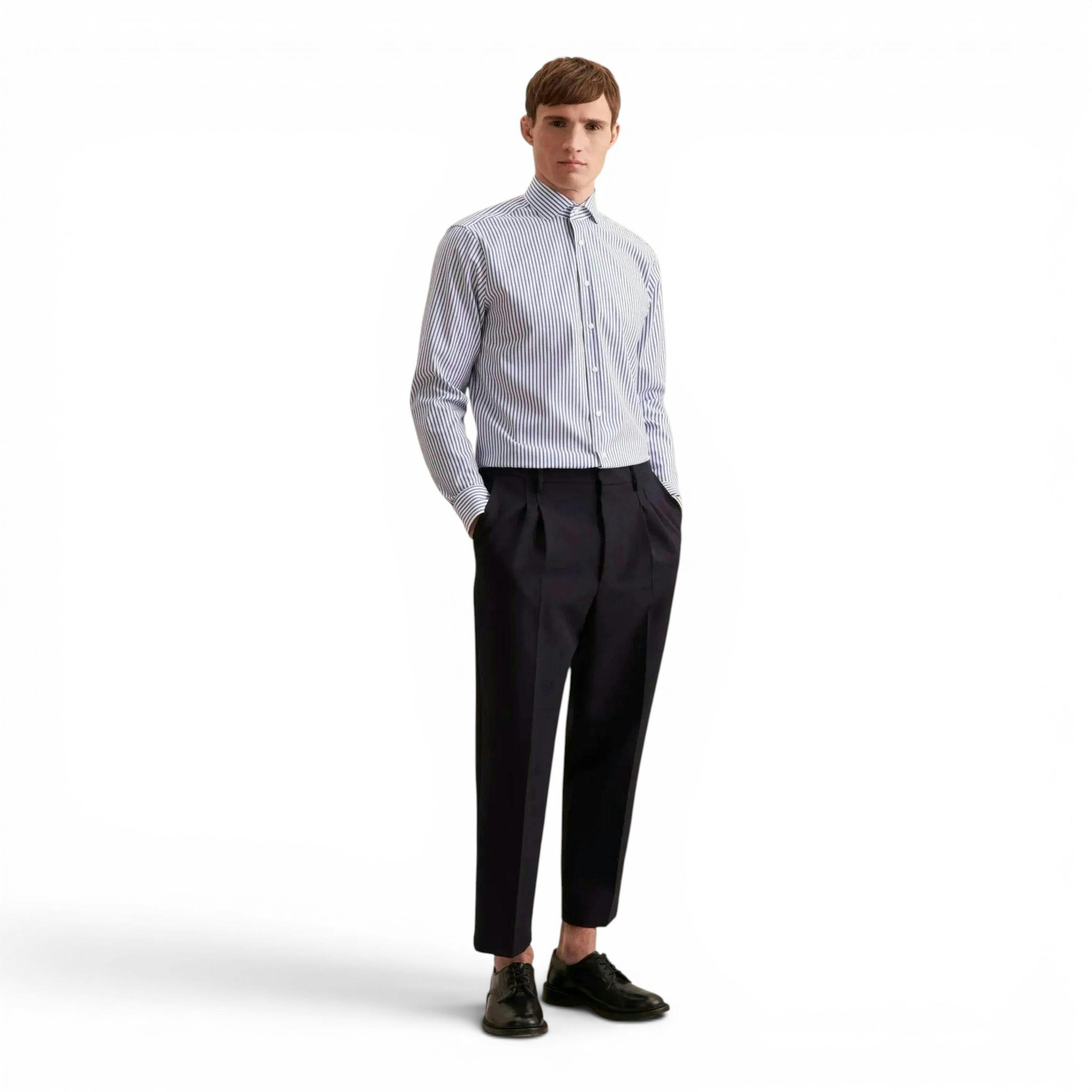 Seidensticker Regular Fit No Iron Spread Kent Structured Stripe Business Shirt Mid Blue , view 5 of 6