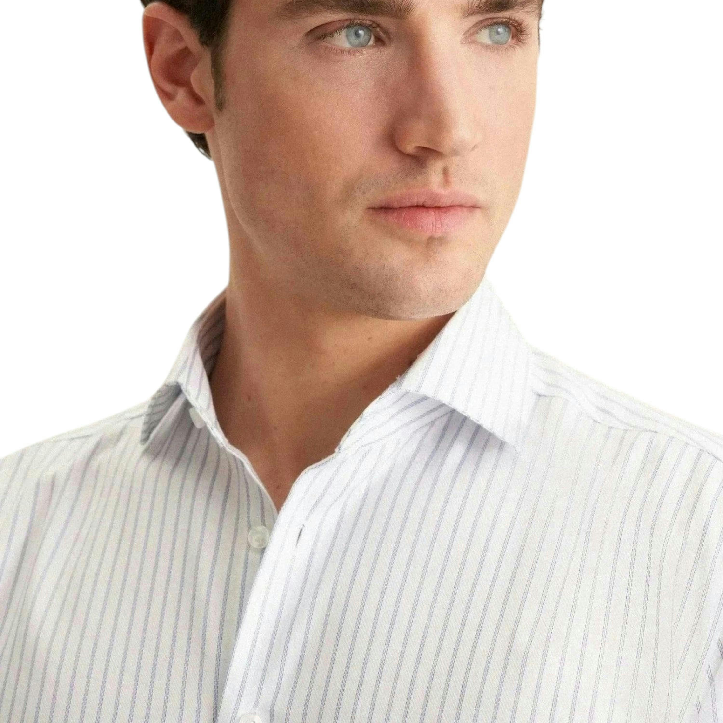 Regular Fit No Iron Spread Kent Striped Business Shirt Light Blue , view 3 of 6