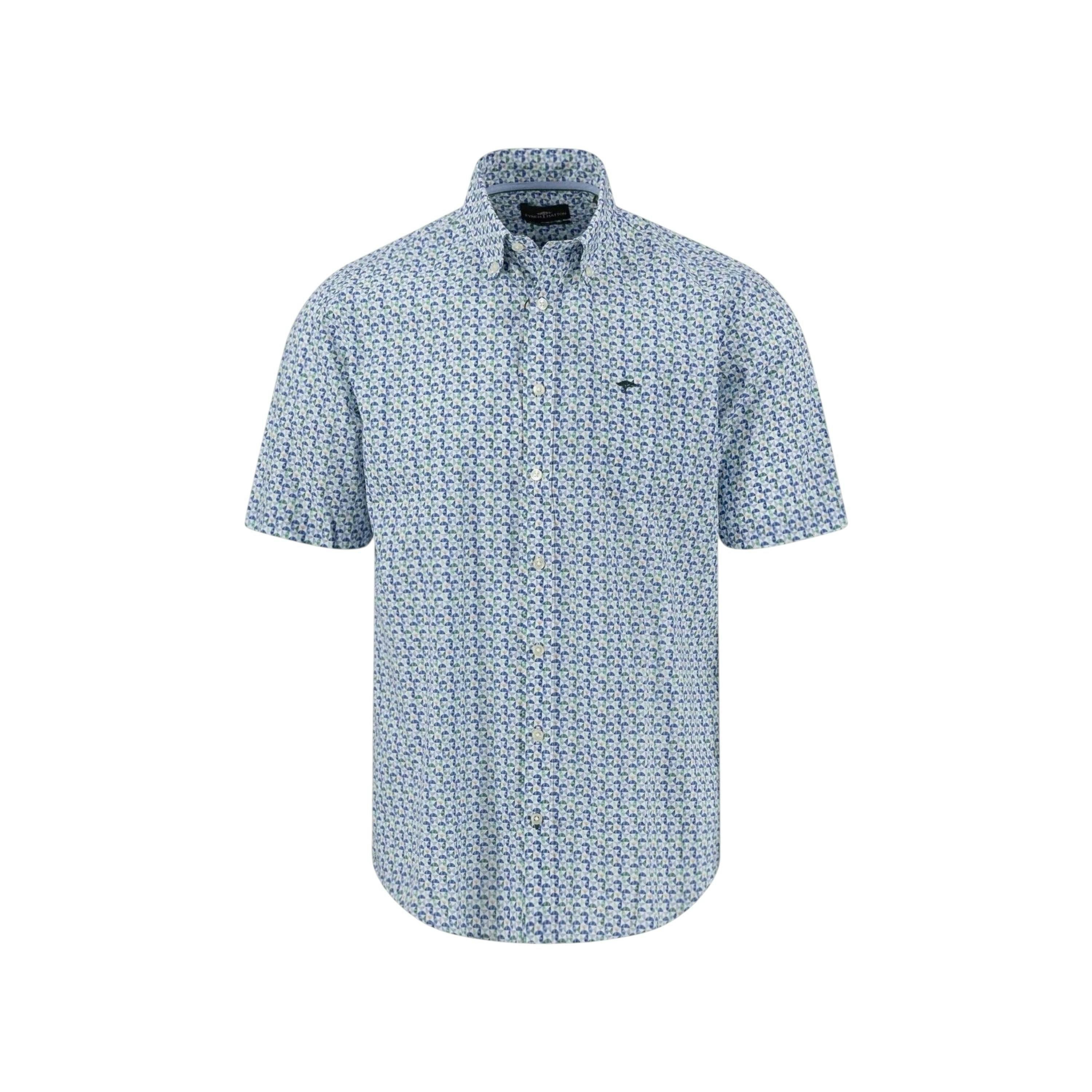 Premium Geometric Print Short Sleeved Shirt Pine Green , view 1 of 2