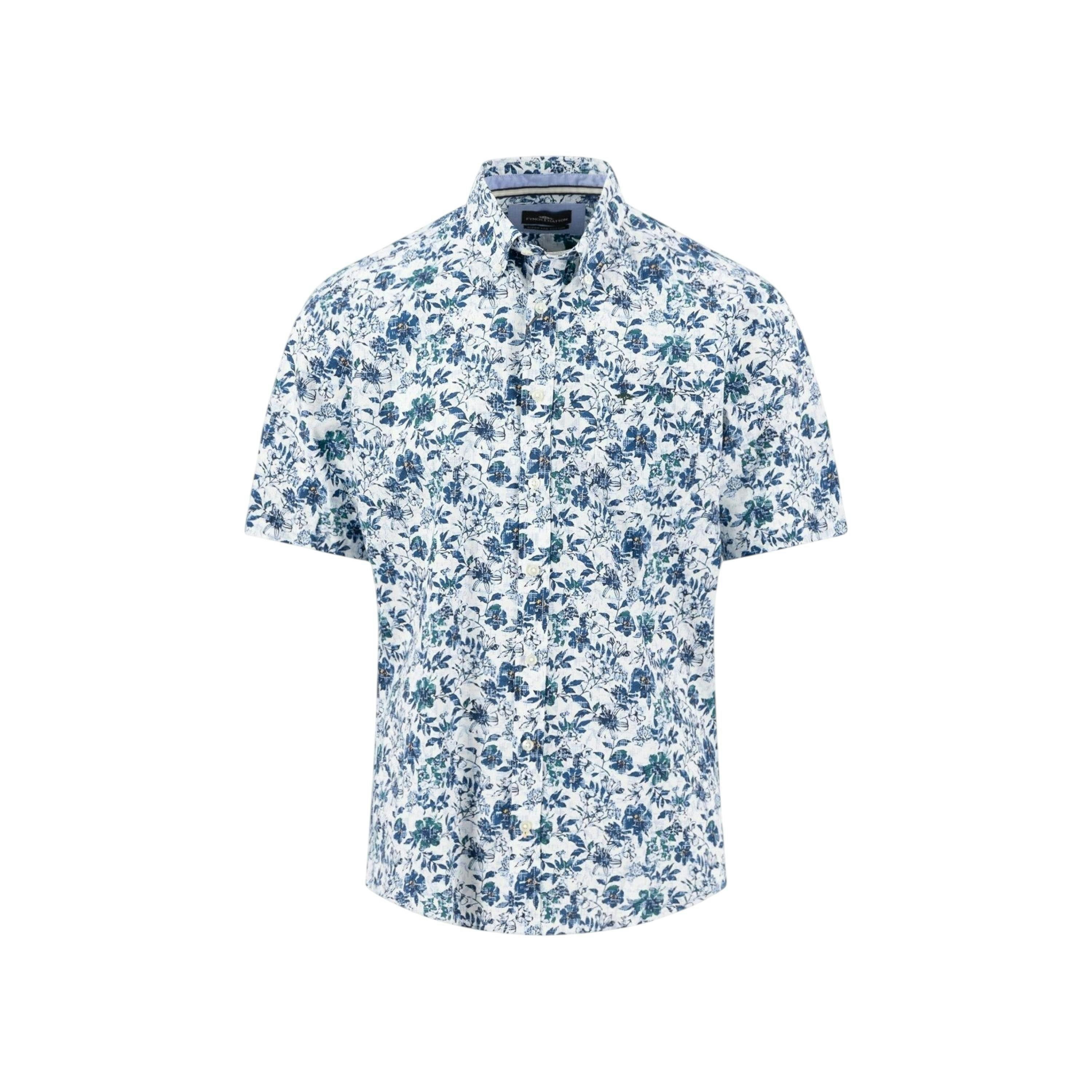 Premium Flower Print Short Sleeved Shirt Navy , view 1 of 3