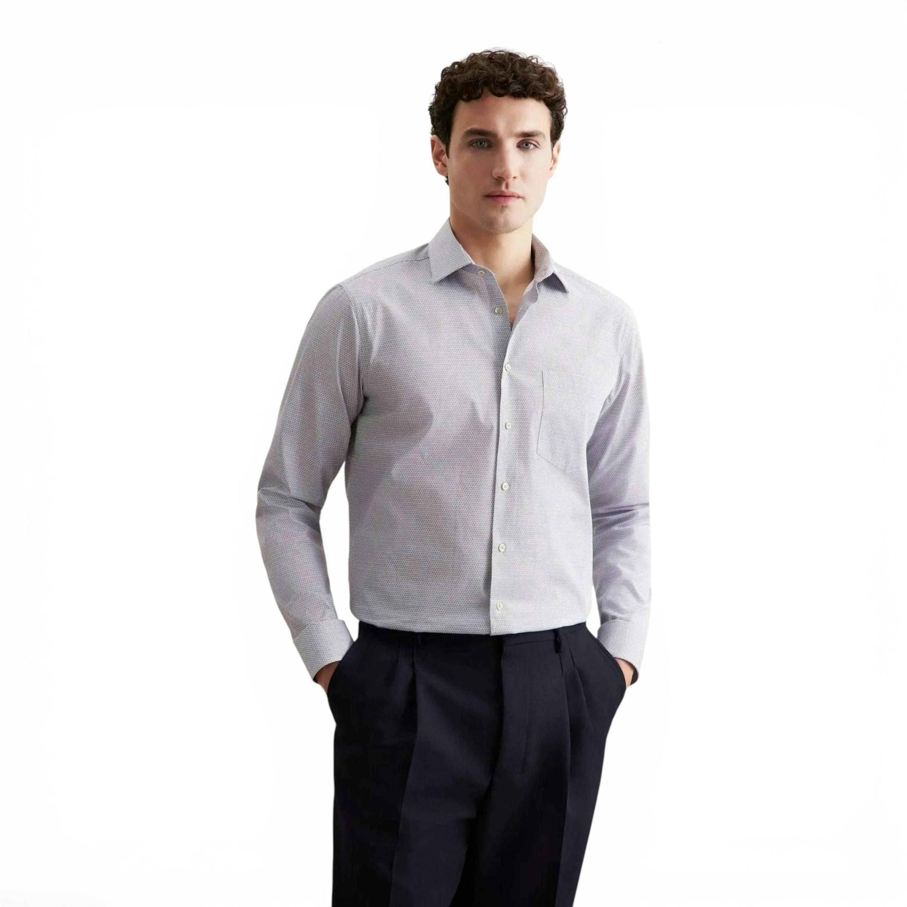 Seidensticker Regular Fit Business Kent Print Pattern Business Shirt Beige , view 1 of 6