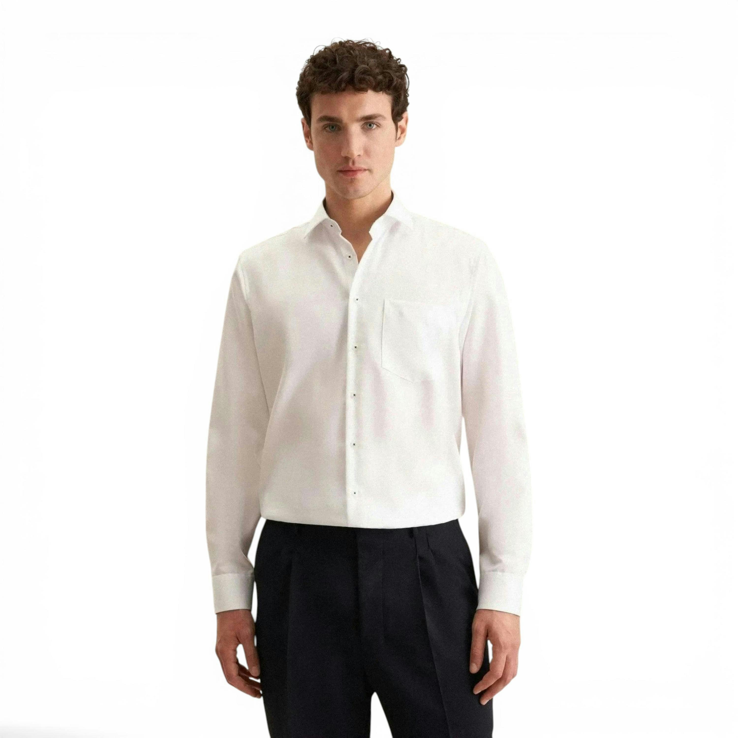 Seidensticker Regular Fit No Iron Business Kent Contrast Patch Business Shirt White , view 1 of 6