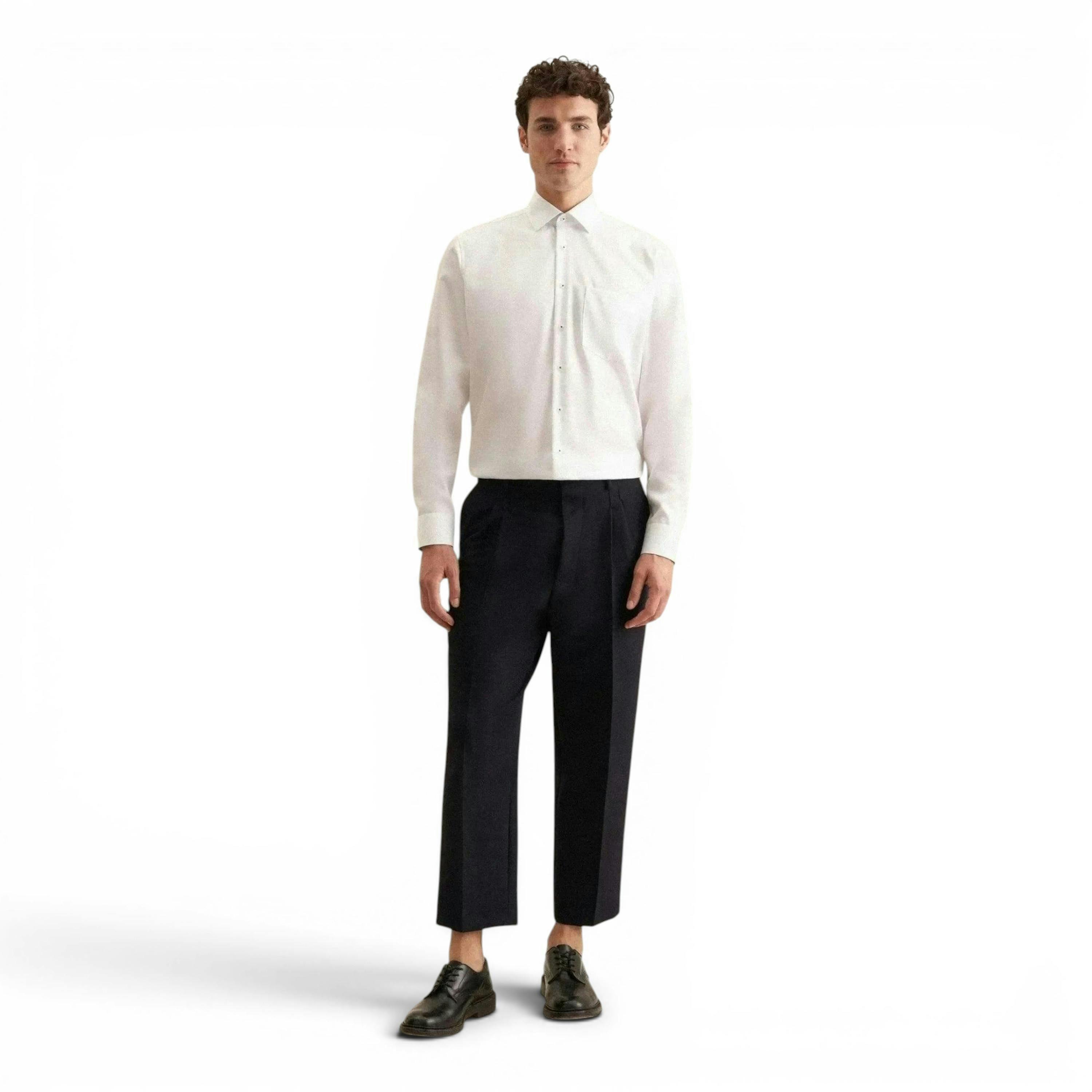 Regular Fit No Iron Business Kent Contrast Patch Business Shirt White , view 5 of 6