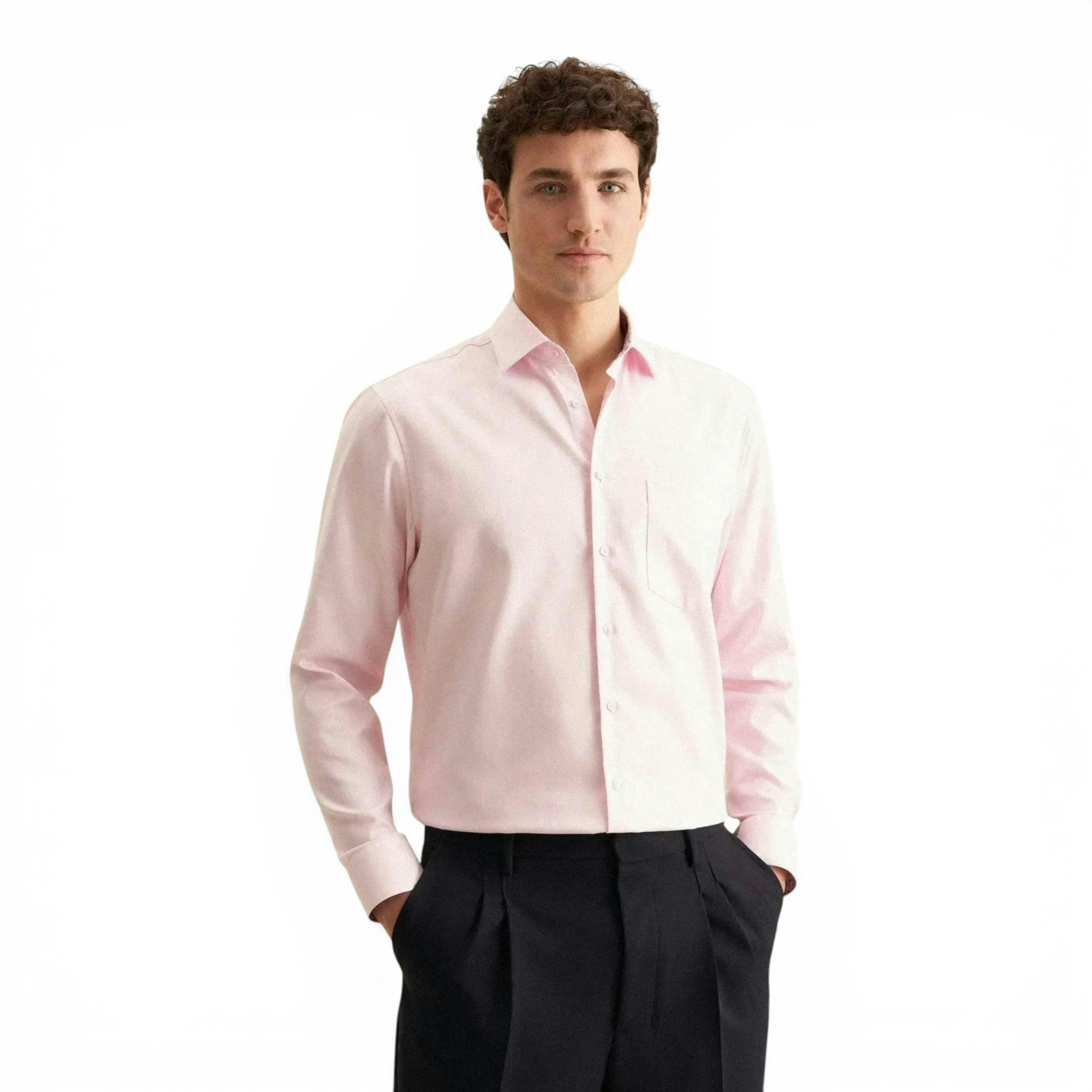 Regular Fit No Iron Business Kent Contrast Patch Business Shirt Pink , view 1 of 6