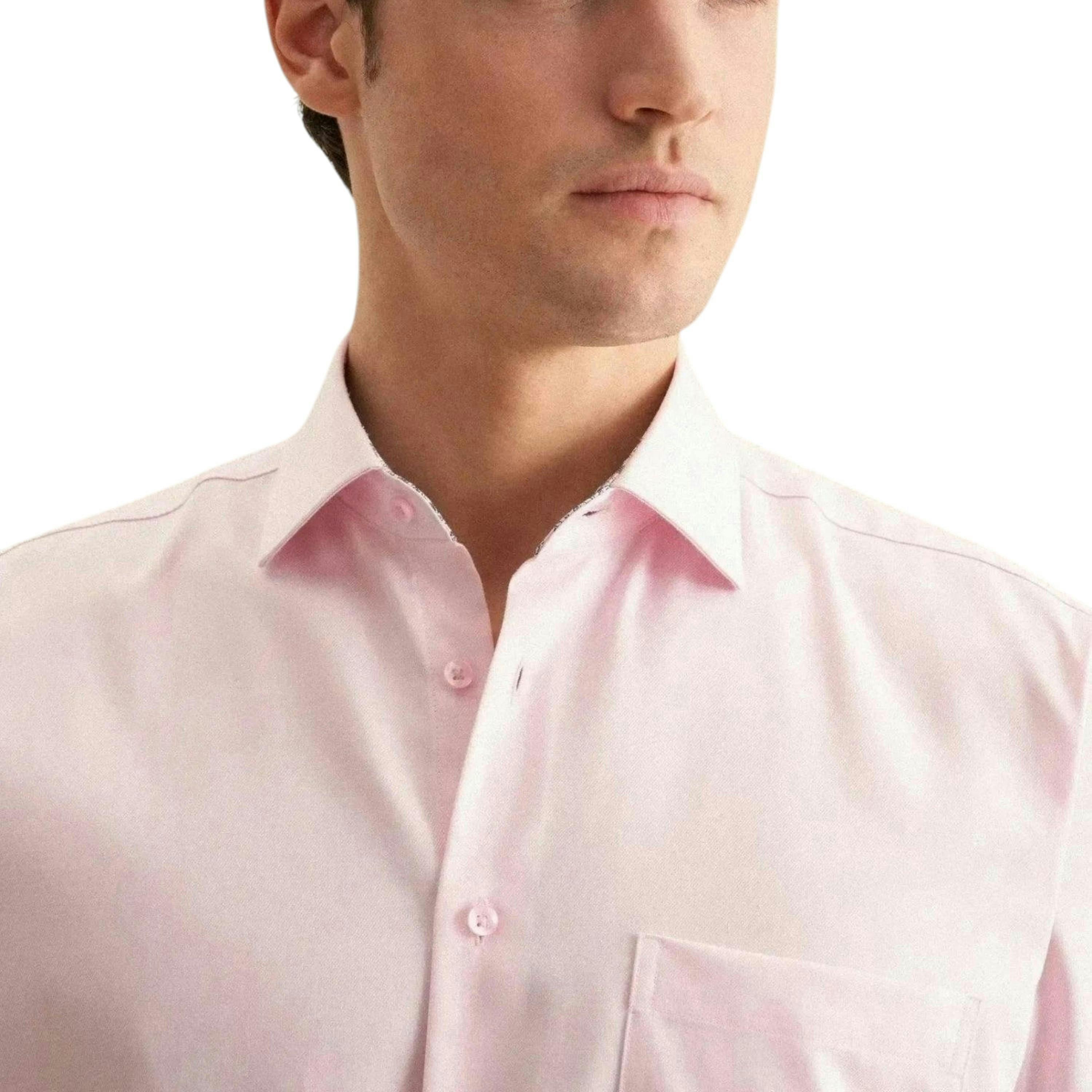 Regular Fit No Iron Business Kent Contrast Patch Business Shirt Pink , view 3 of 6