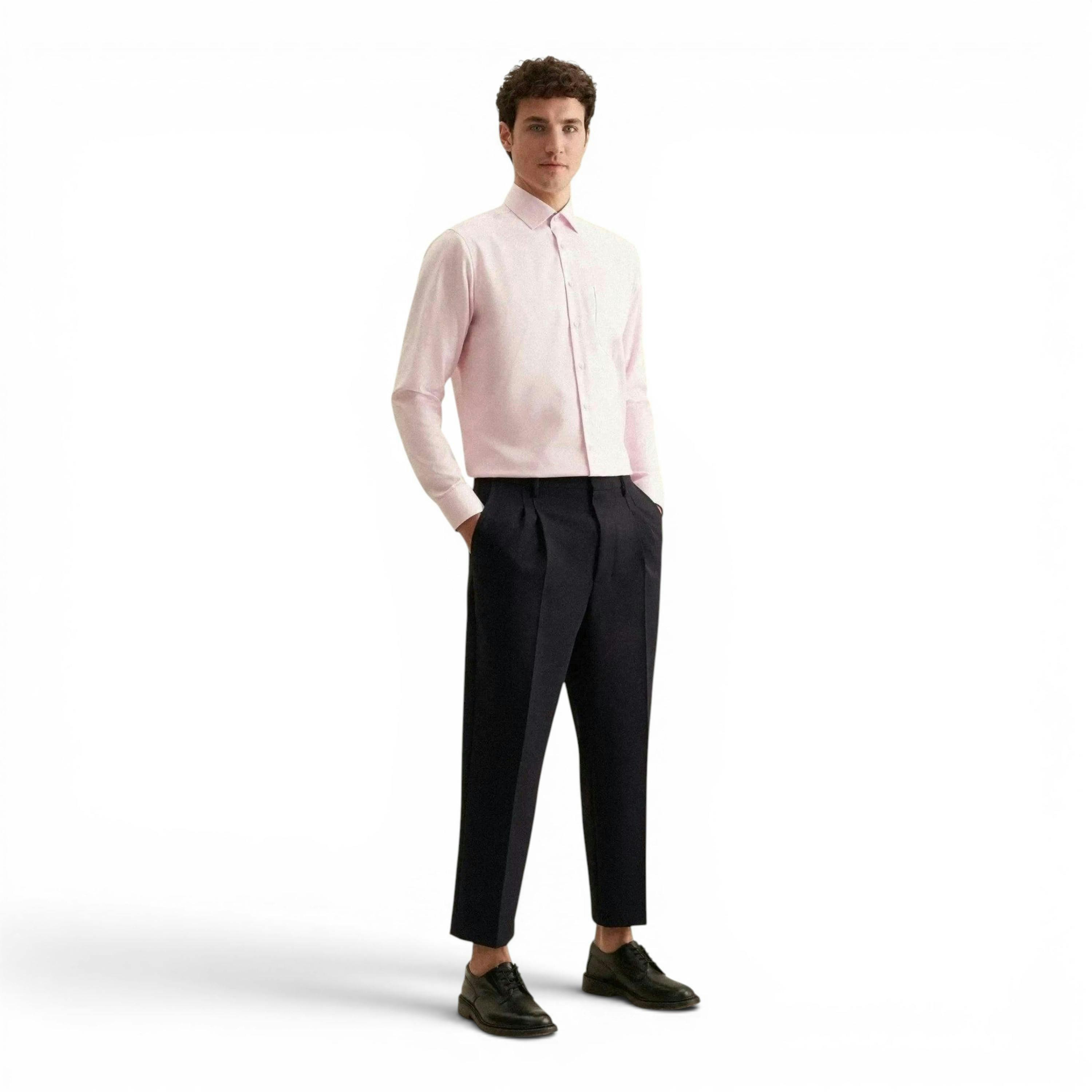 Regular Fit No Iron Business Kent Contrast Patch Business Shirt Pink , view 4 of 6