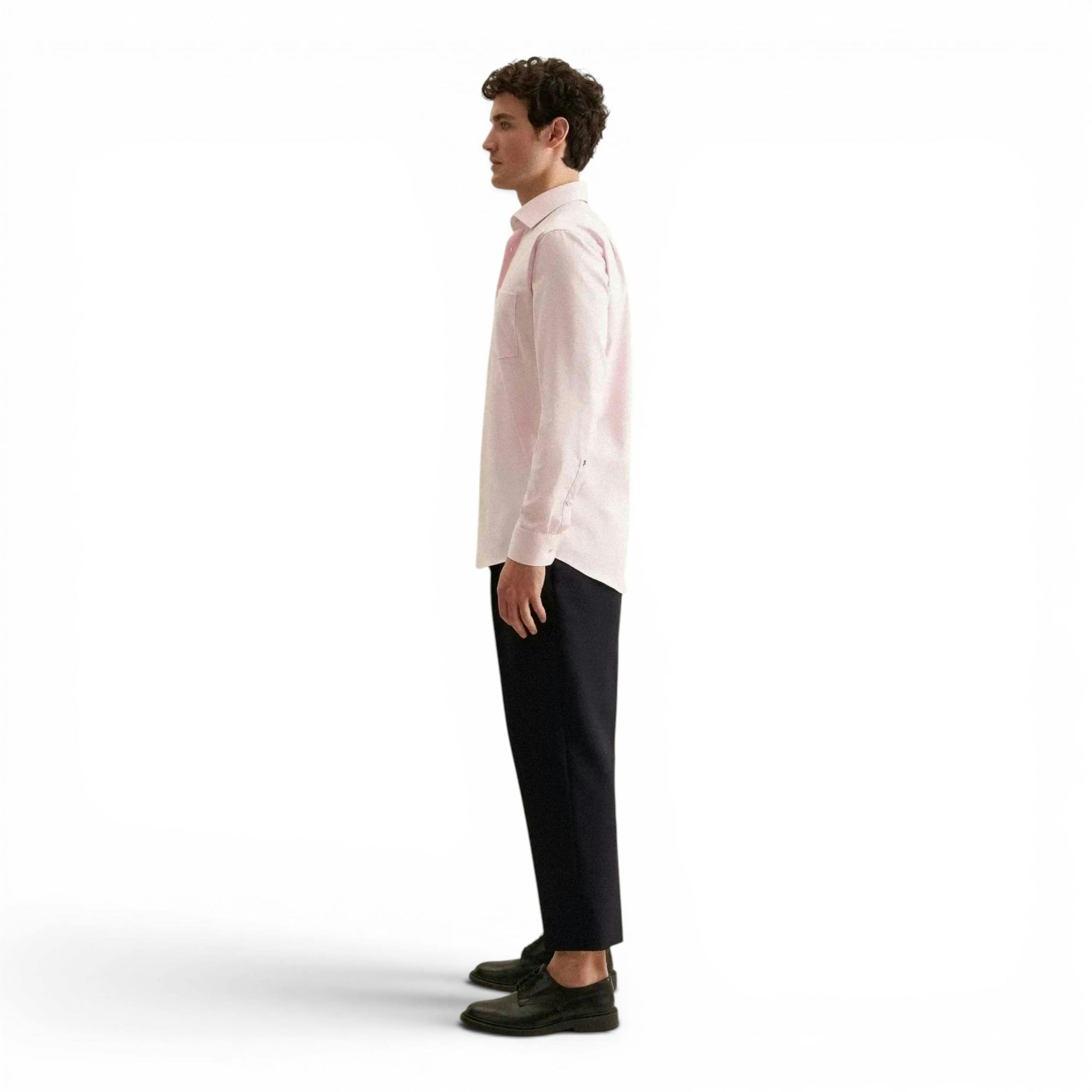 Regular Fit No Iron Business Kent Contrast Patch Business Shirt Pink , view 5 of 6