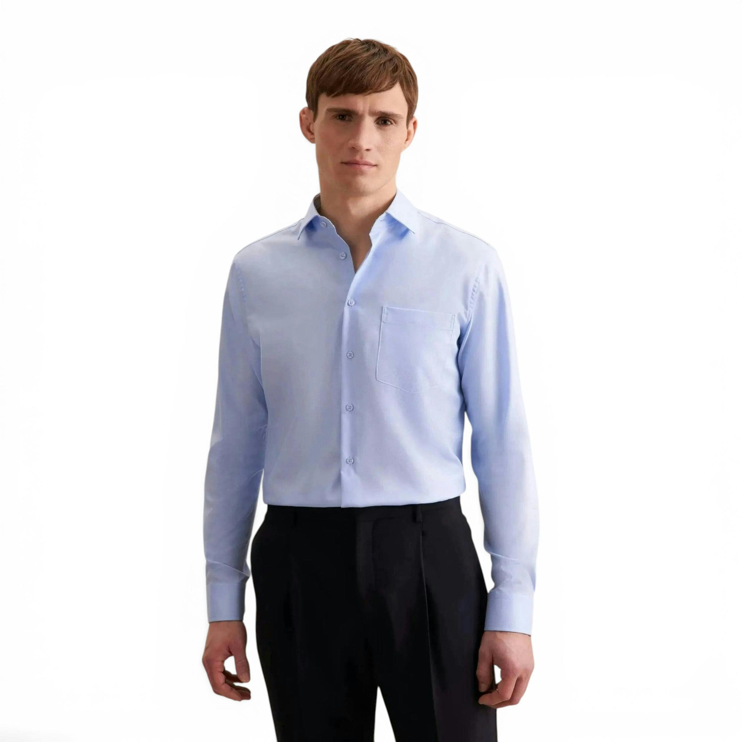 Seidensticker Regular Fit No Iron Business Kent Contrast Patch Business Shirt Light Blue , view 1 of 6