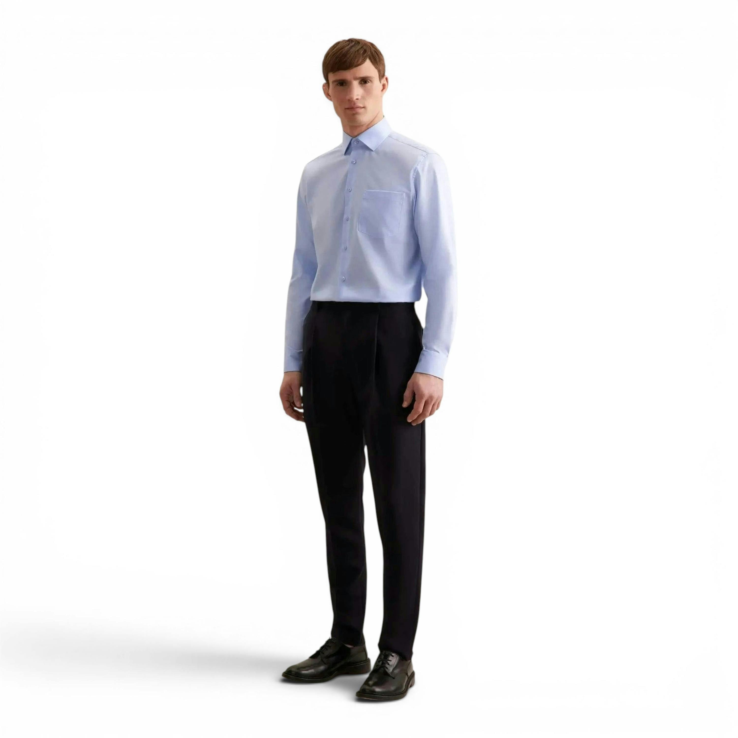 Regular Fit No Iron Business Kent Contrast Patch Business Shirt Light Blue , view 5 of 6